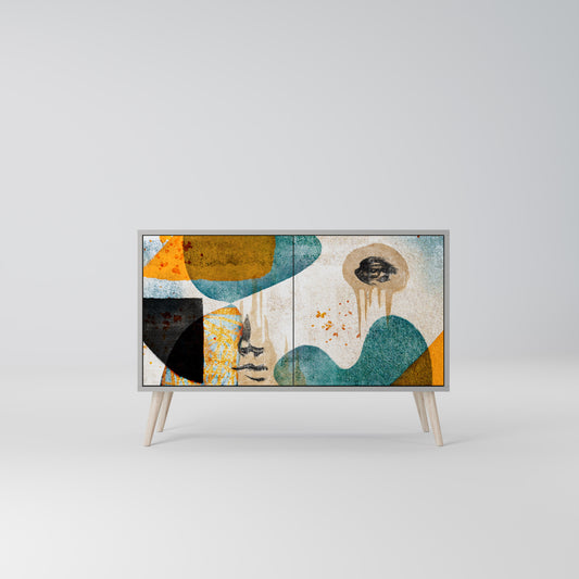 ABSTRACT FACES 2-Door Sideboard in Grey Finish