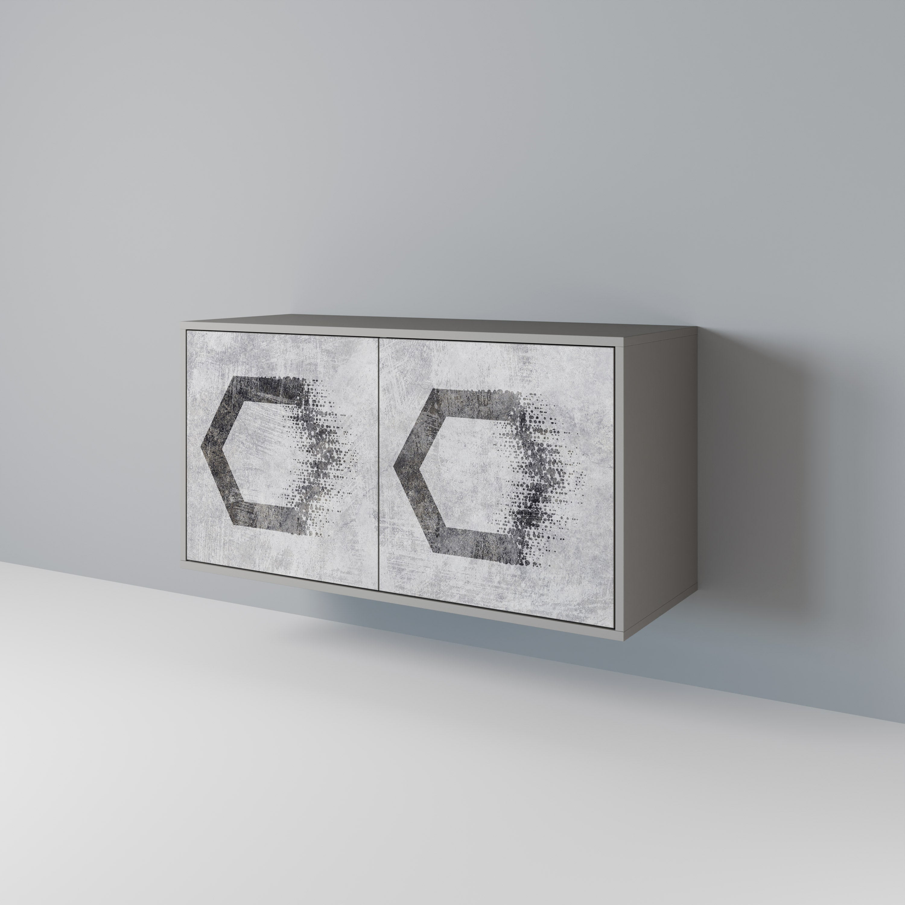 HEXAGONALA FIGURER 2-dörrars skänk i grå finish
