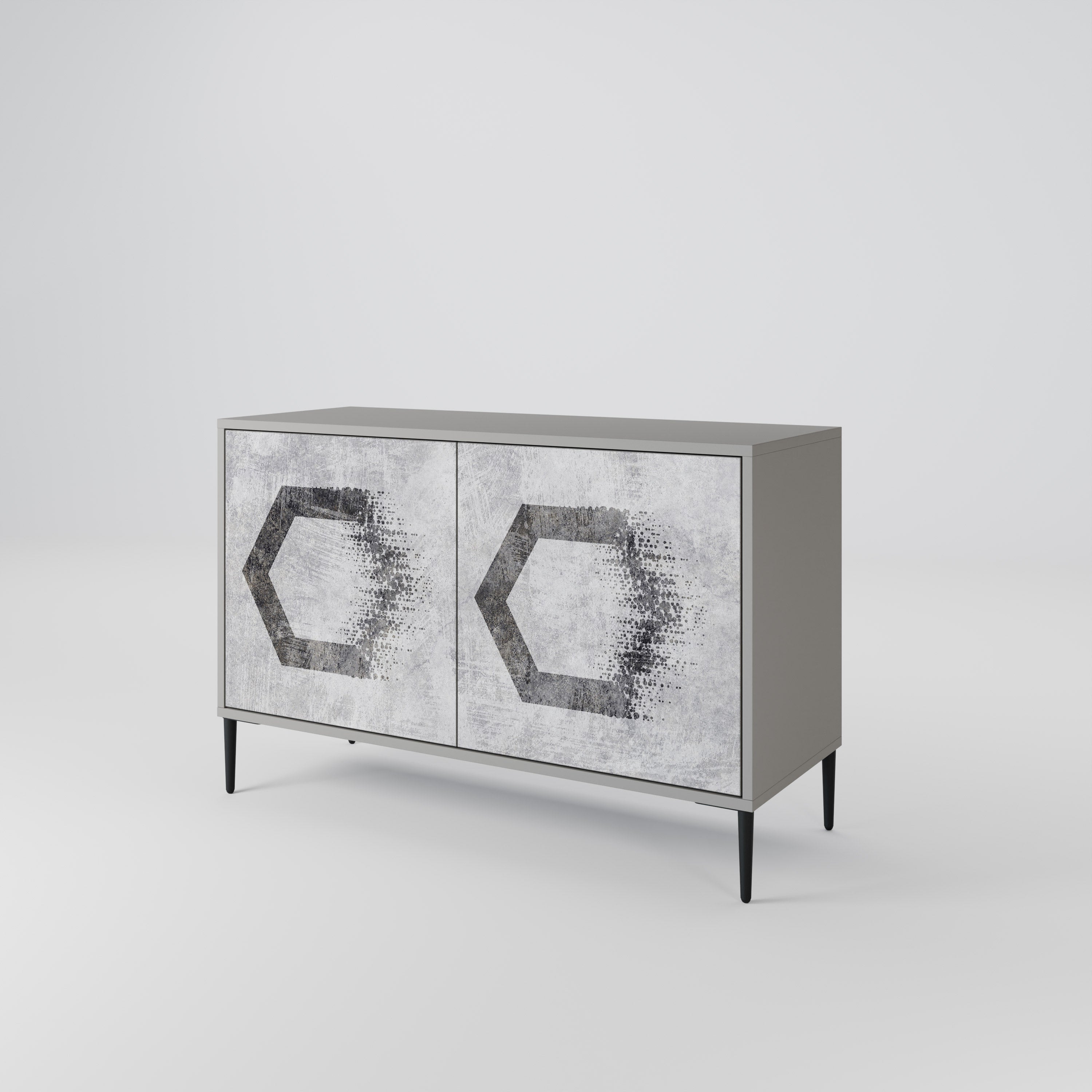 HEXAGONALA FIGURER 2-dörrars skänk i grå finish