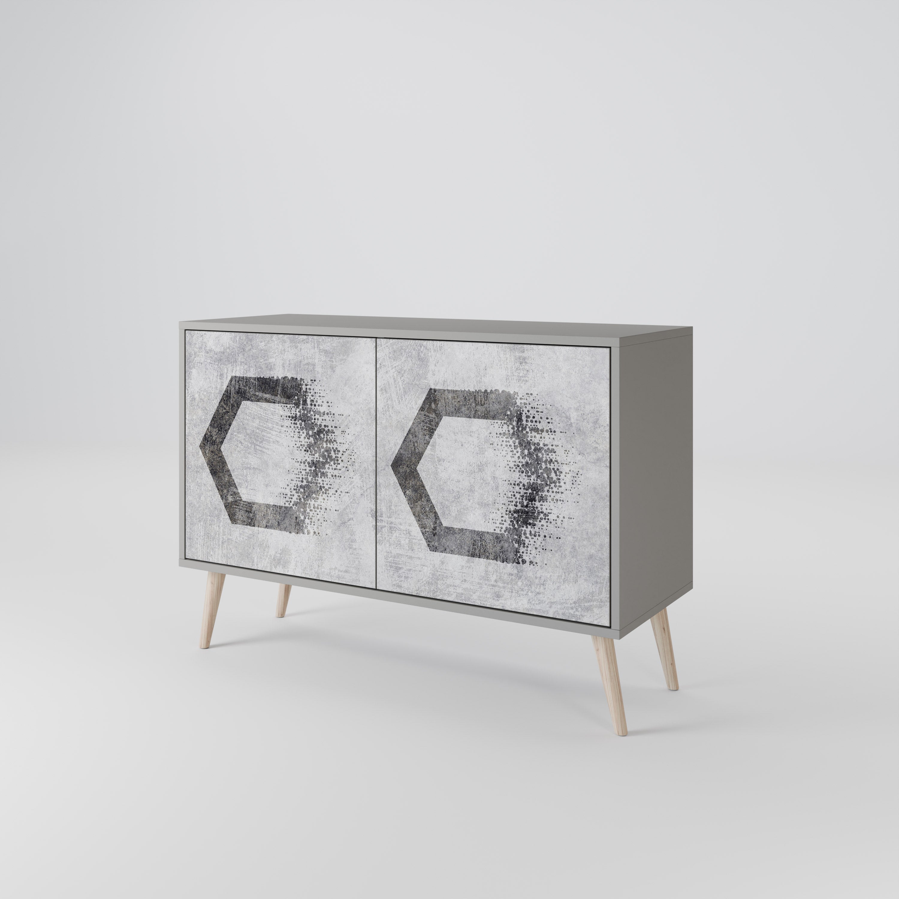 HEXAGONALA FIGURER 2-dörrars skänk i grå finish