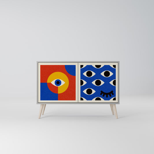 GEOMETRIC EYES 2-dörrars skänk i grå finish
