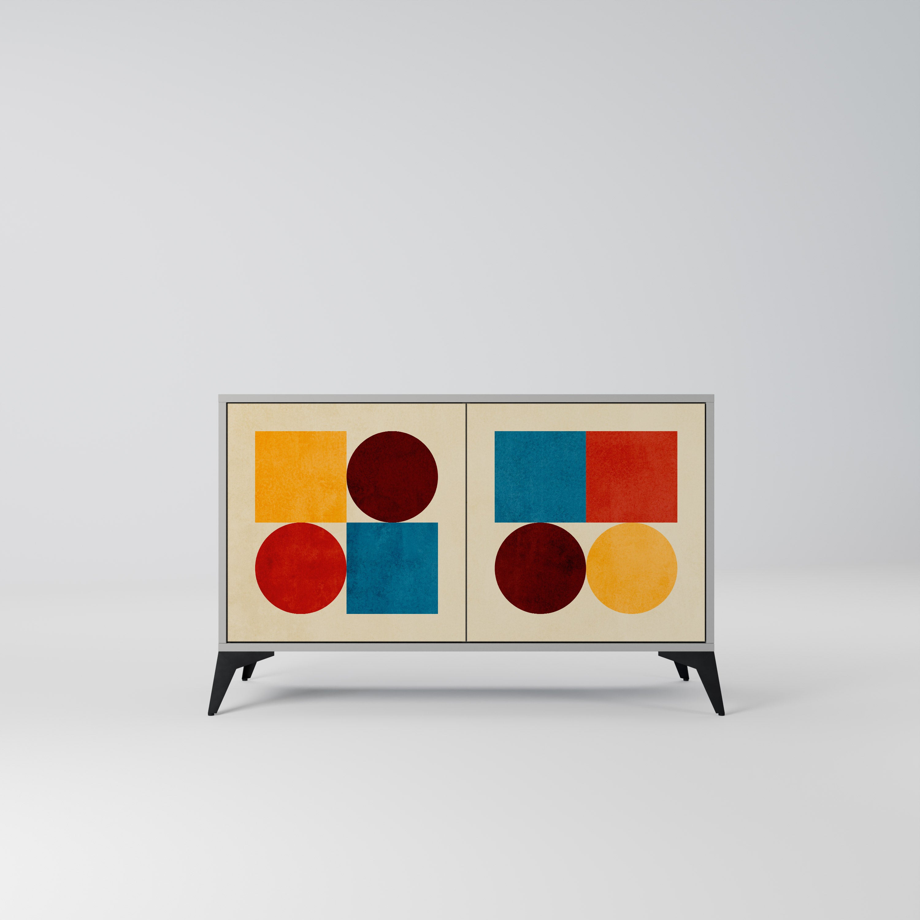 GEOMETRISK PUZSEL 2-dörrars skänk i grå finish