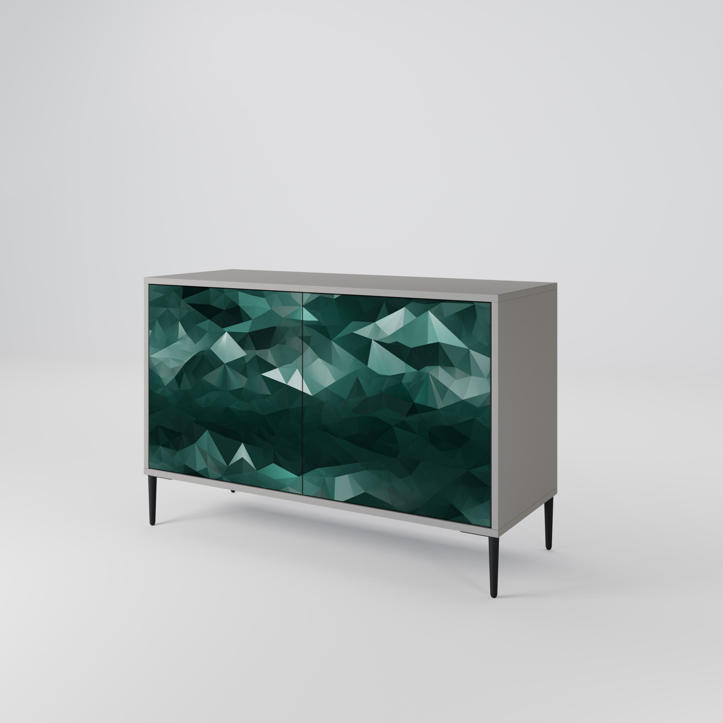 POLYGONAL FLYTANDE 2-dörrars skänk i grå finish