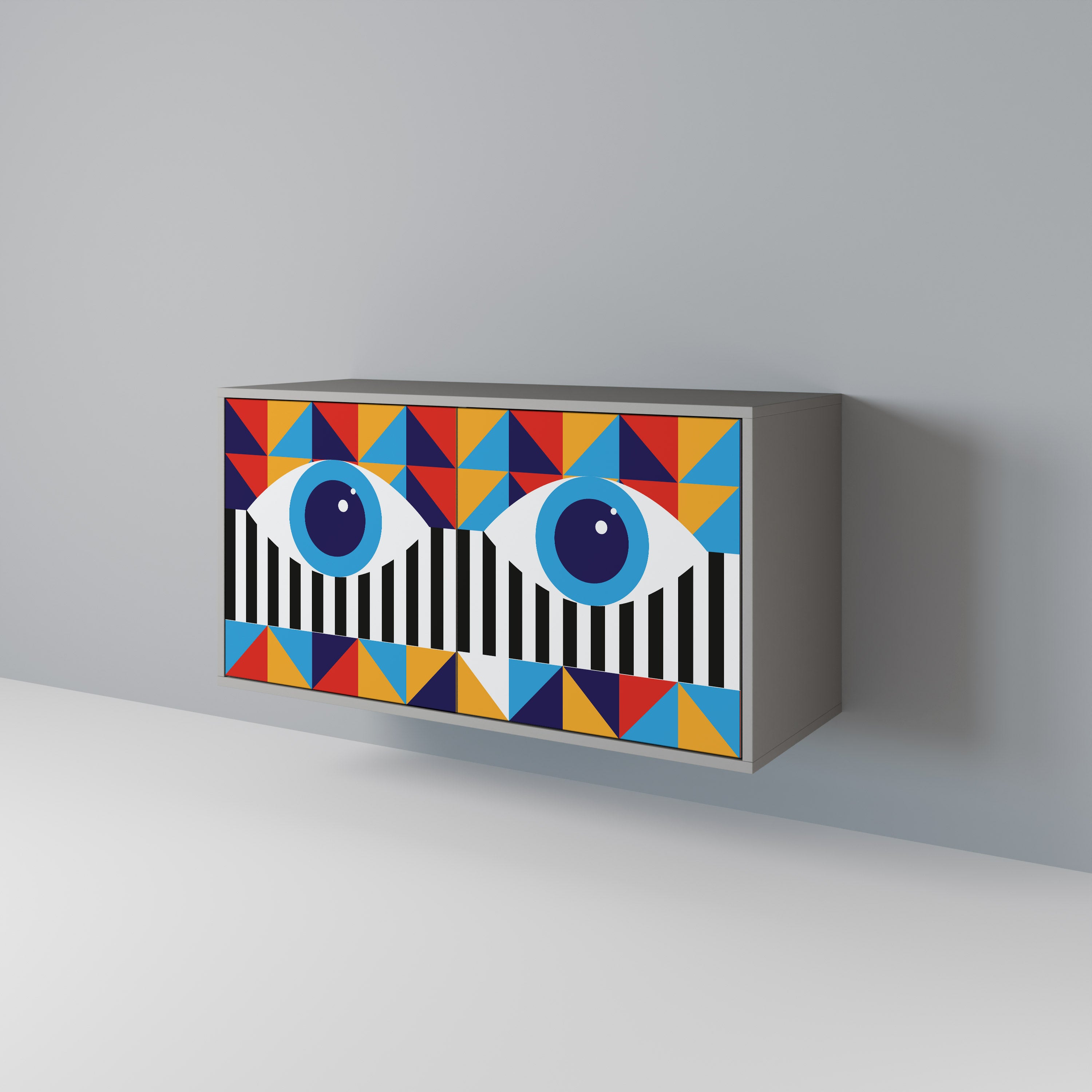 ABSTRAKTION OCH GEOMETRI 2-dörrars skänk i grå finish