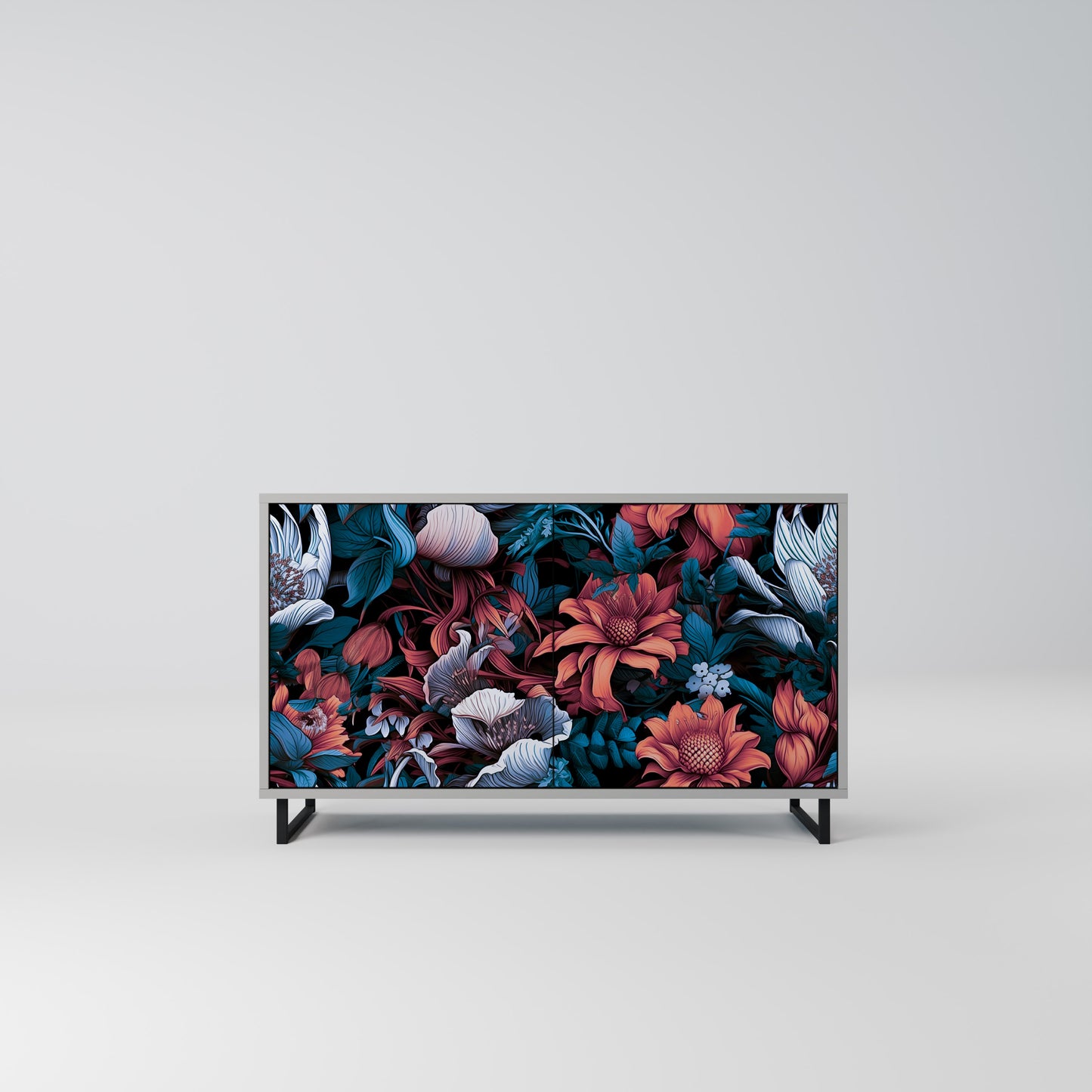 ETHEREAL BLOSSOMS 2-dörrars skänk i grå finish