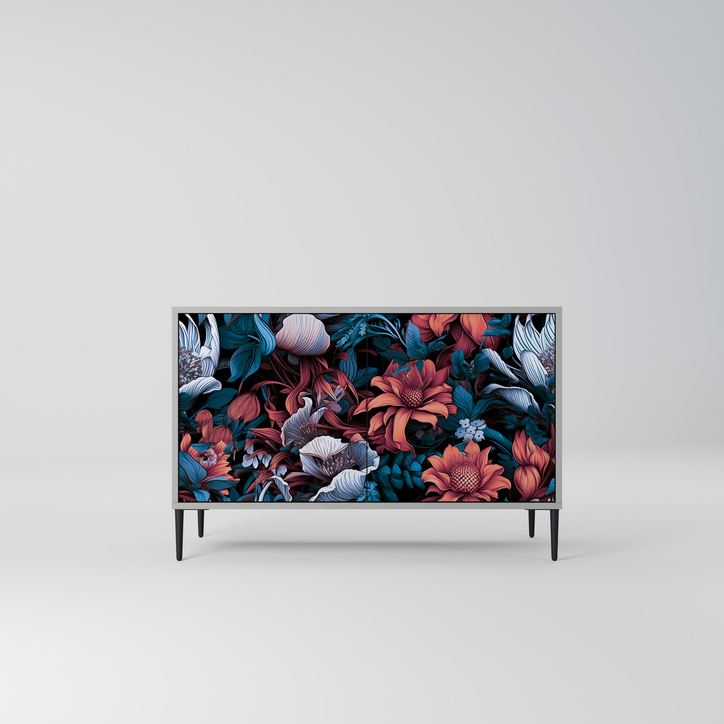 ETHEREAL BLOSSOMS 2-dörrars skänk i grå finish