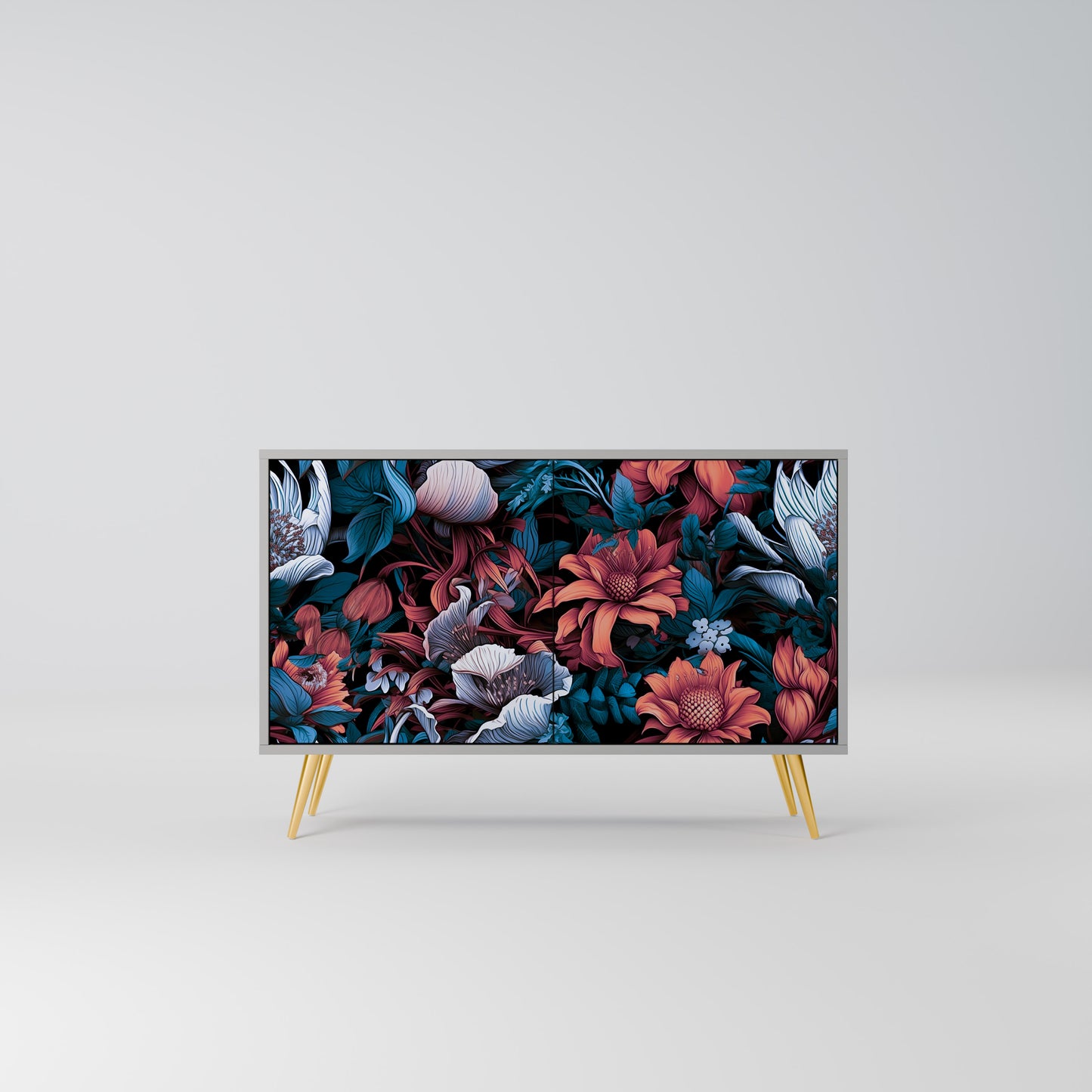 ETHEREAL BLOSSOMS 2-dörrars skänk i grå finish