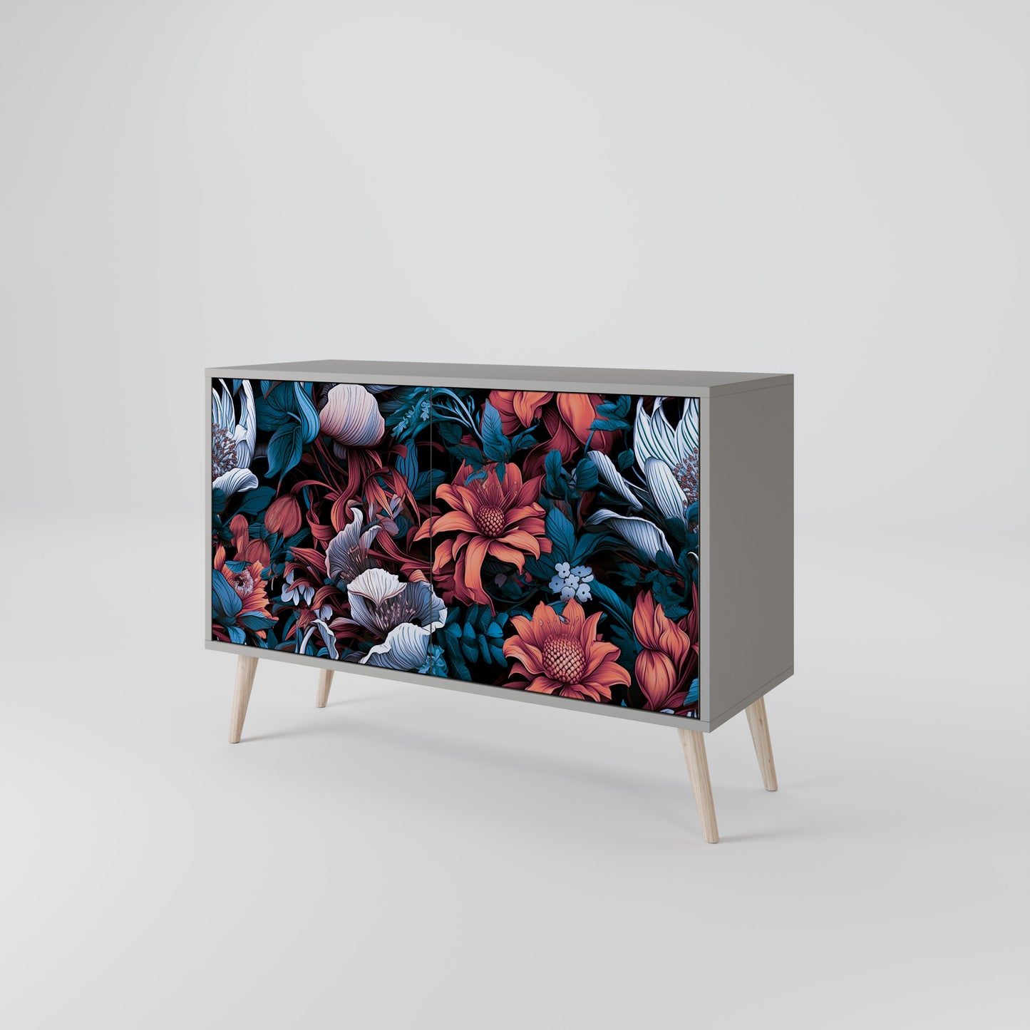 ETHEREAL BLOSSOMS 2-dörrars skänk i grå finish