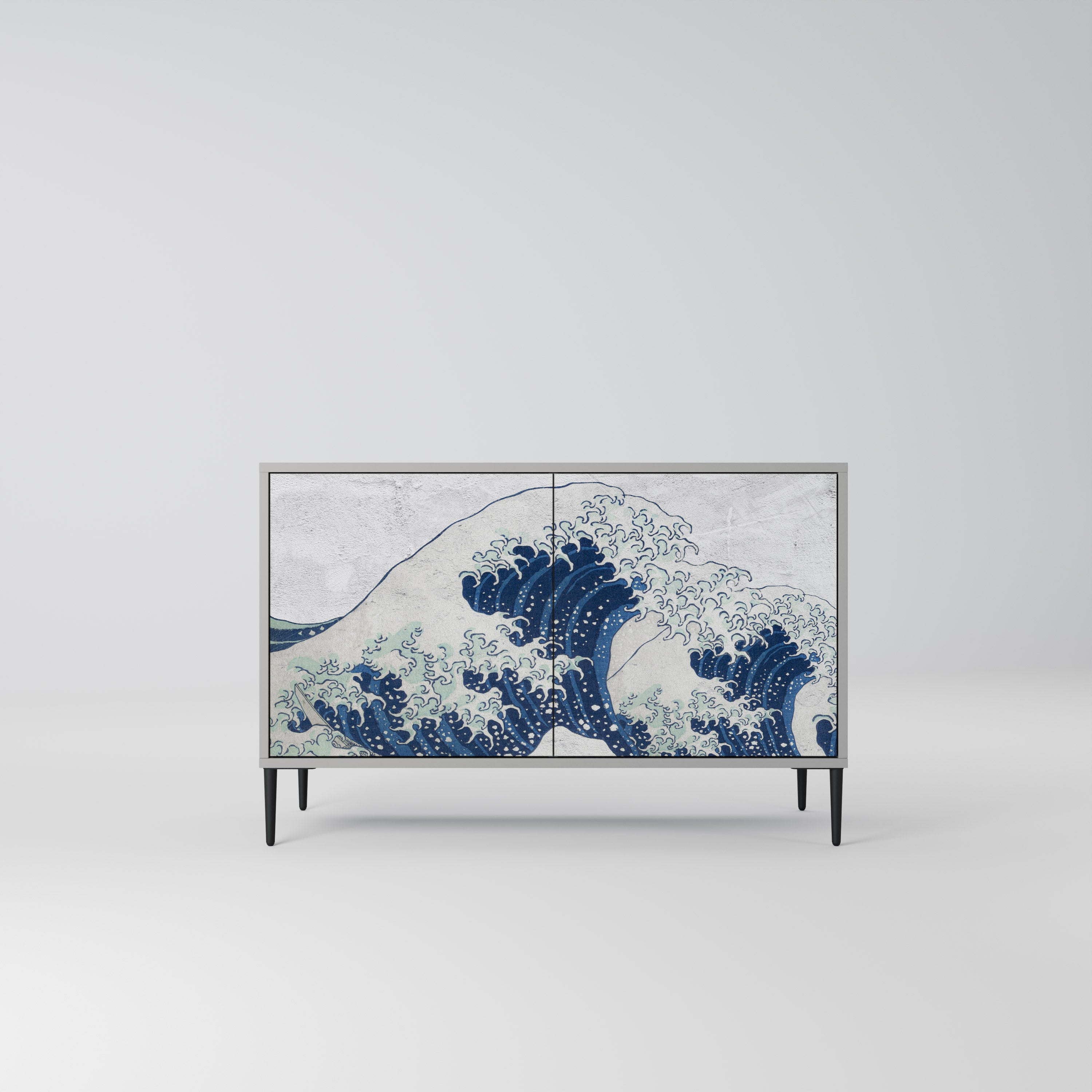 THE GREAT WAVE AT KANAGAWA 2-Door Sideboard in Grey Finish