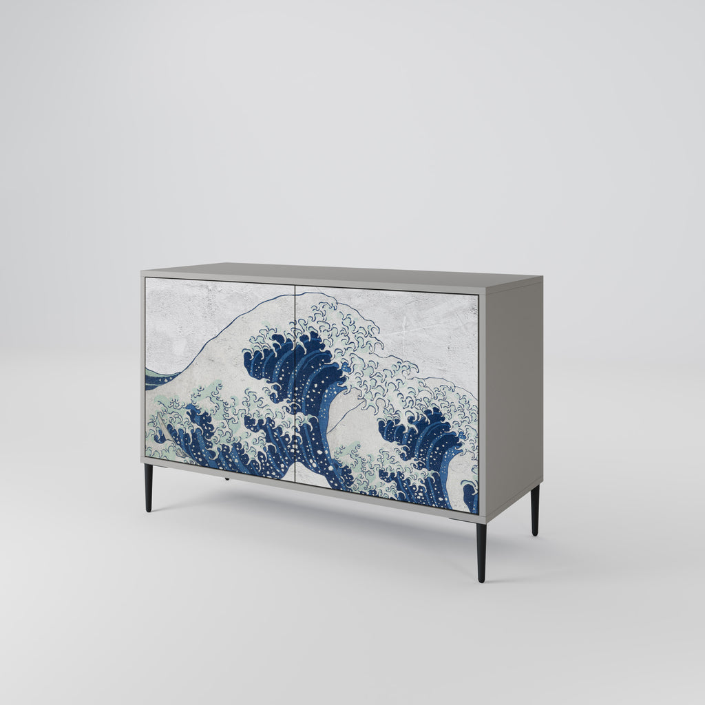 THE GREAT WAVE AT KANAGAWA 2-Door Sideboard in Grey Finish