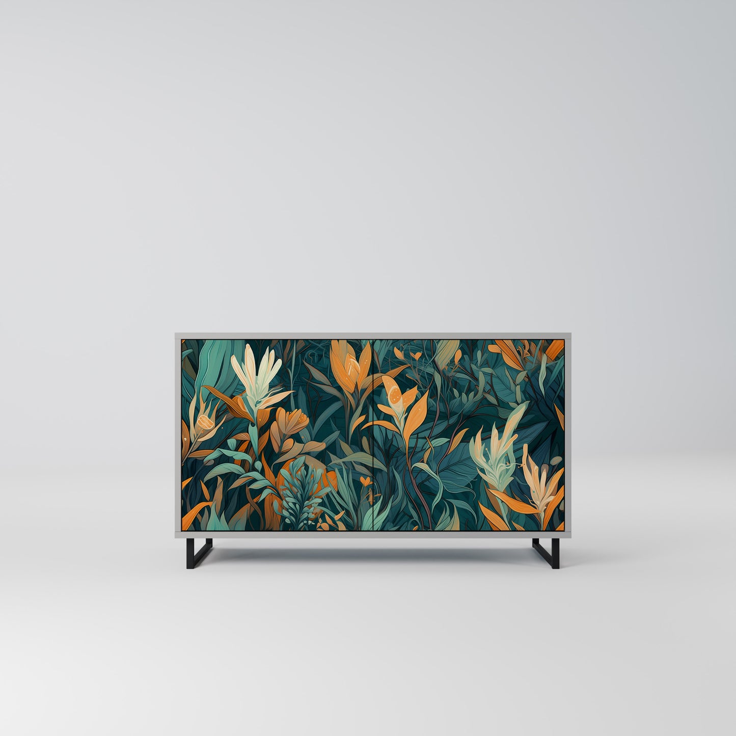 FLORAL SERENITY 2-dörrars skänk i grå finish