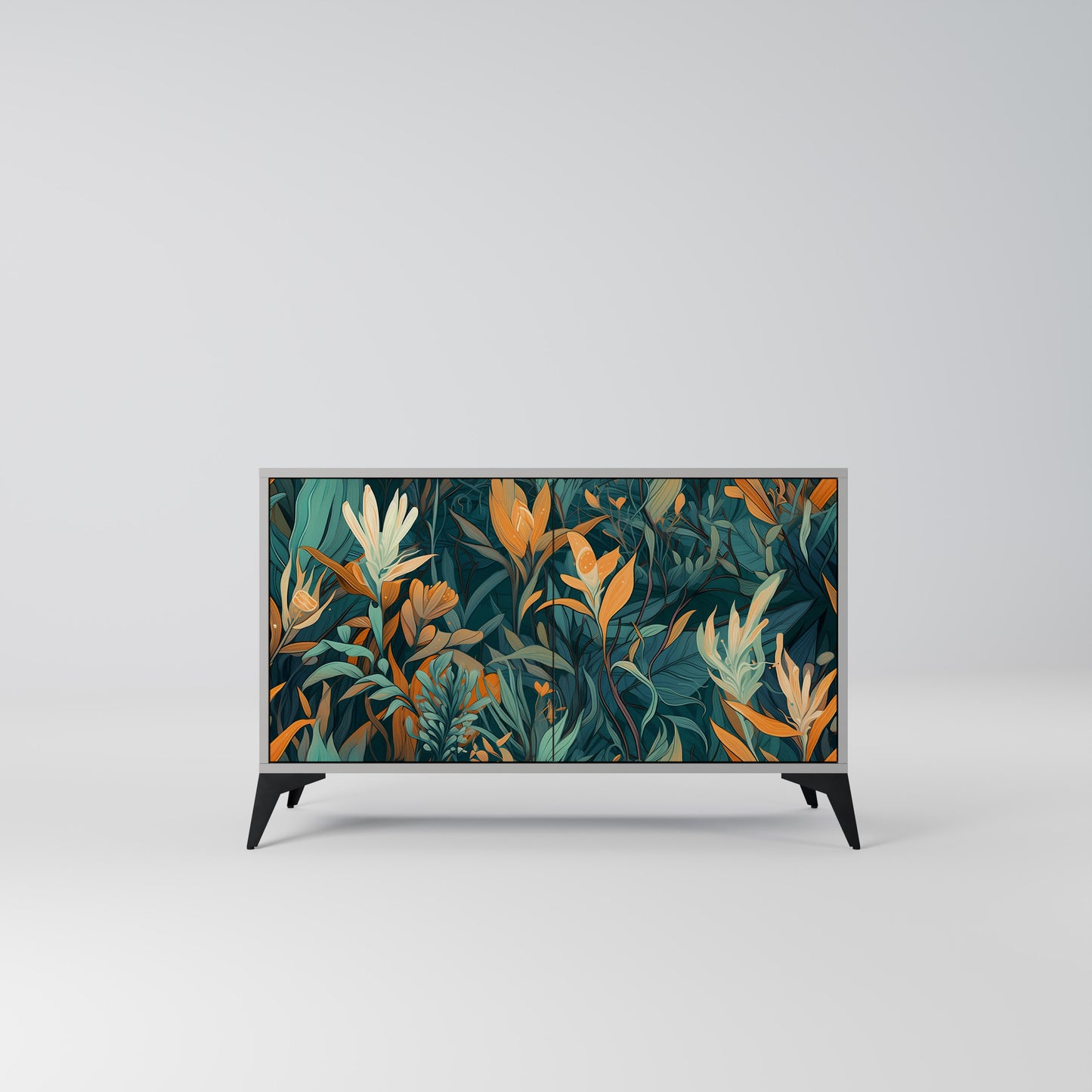 FLORAL SERENITY 2-dörrars skänk i grå finish