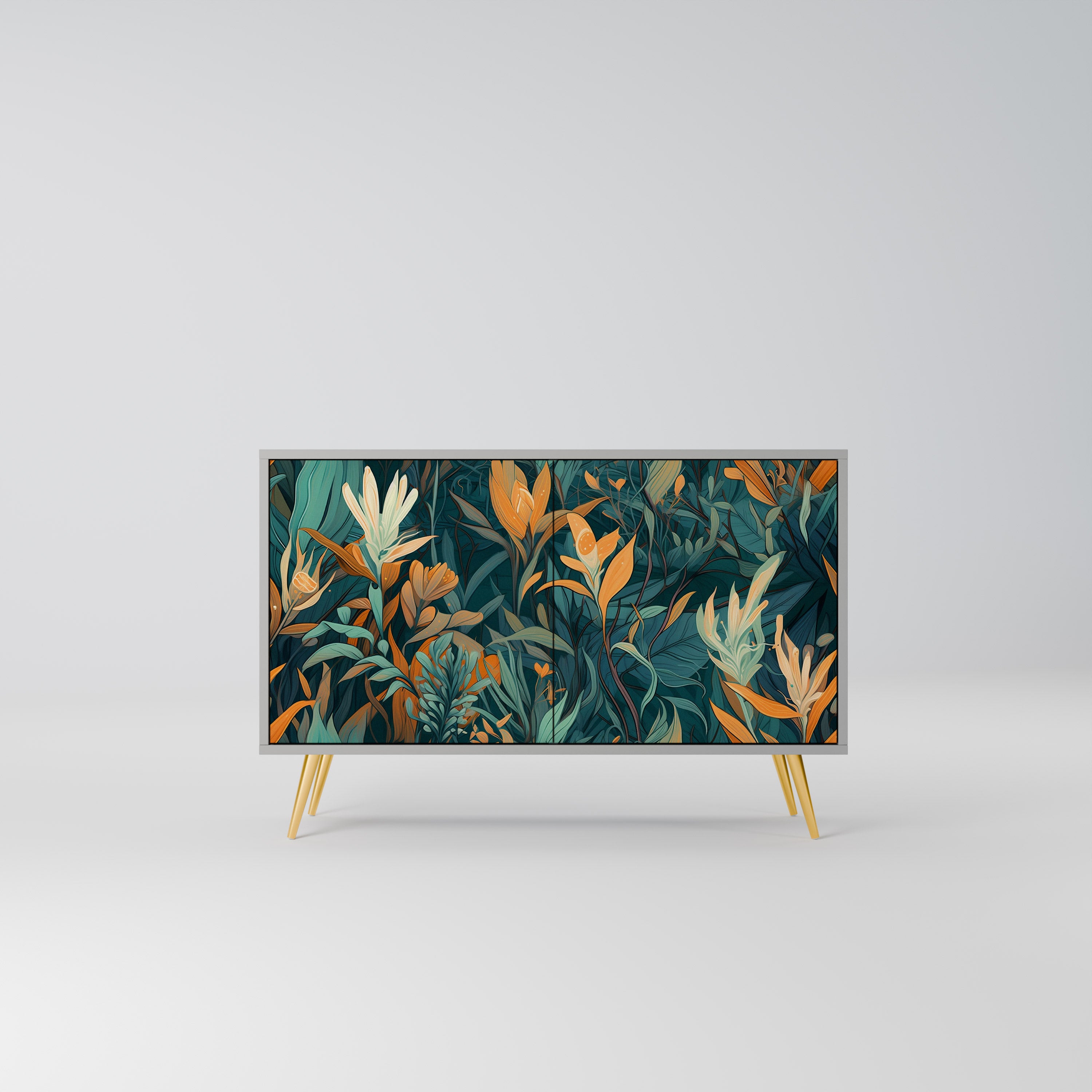 FLORAL SERENITY 2-Door Sideboard in Grey Finish