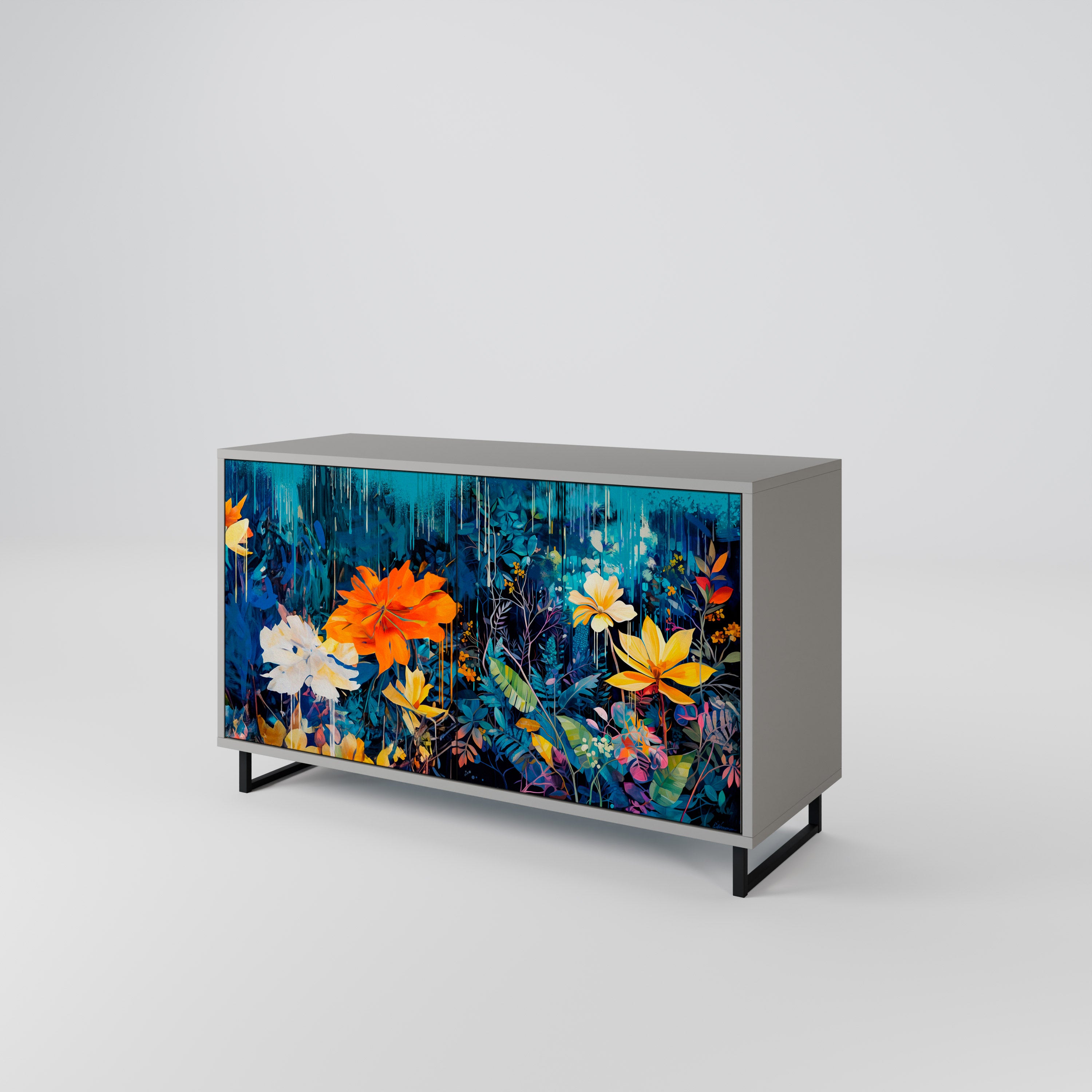 MIDNIGHT BLOSSOM 2-Door Sideboard in Grey Finish