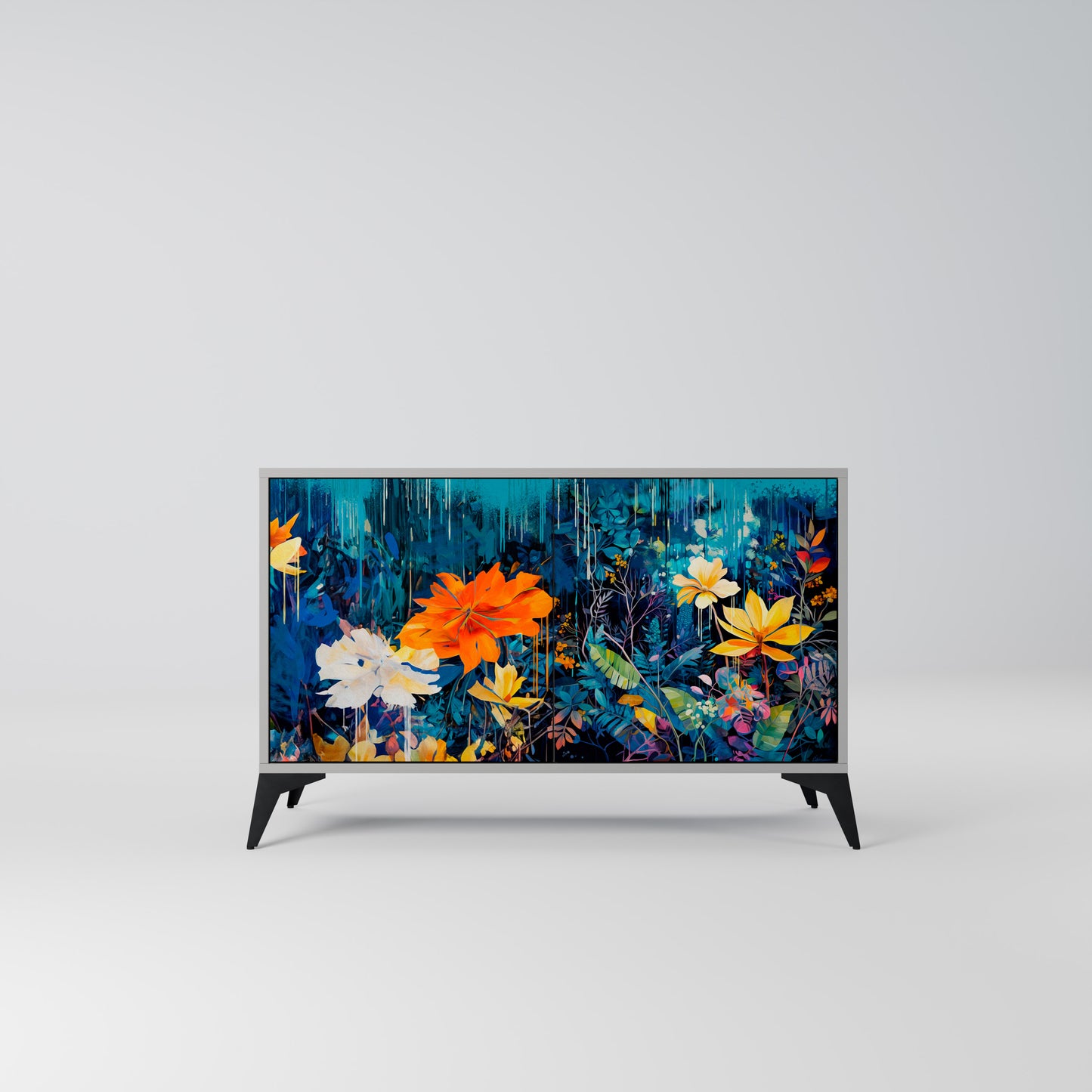 MIDNIGHT BLOSSOM 2-Door Sideboard in Grey Finish
