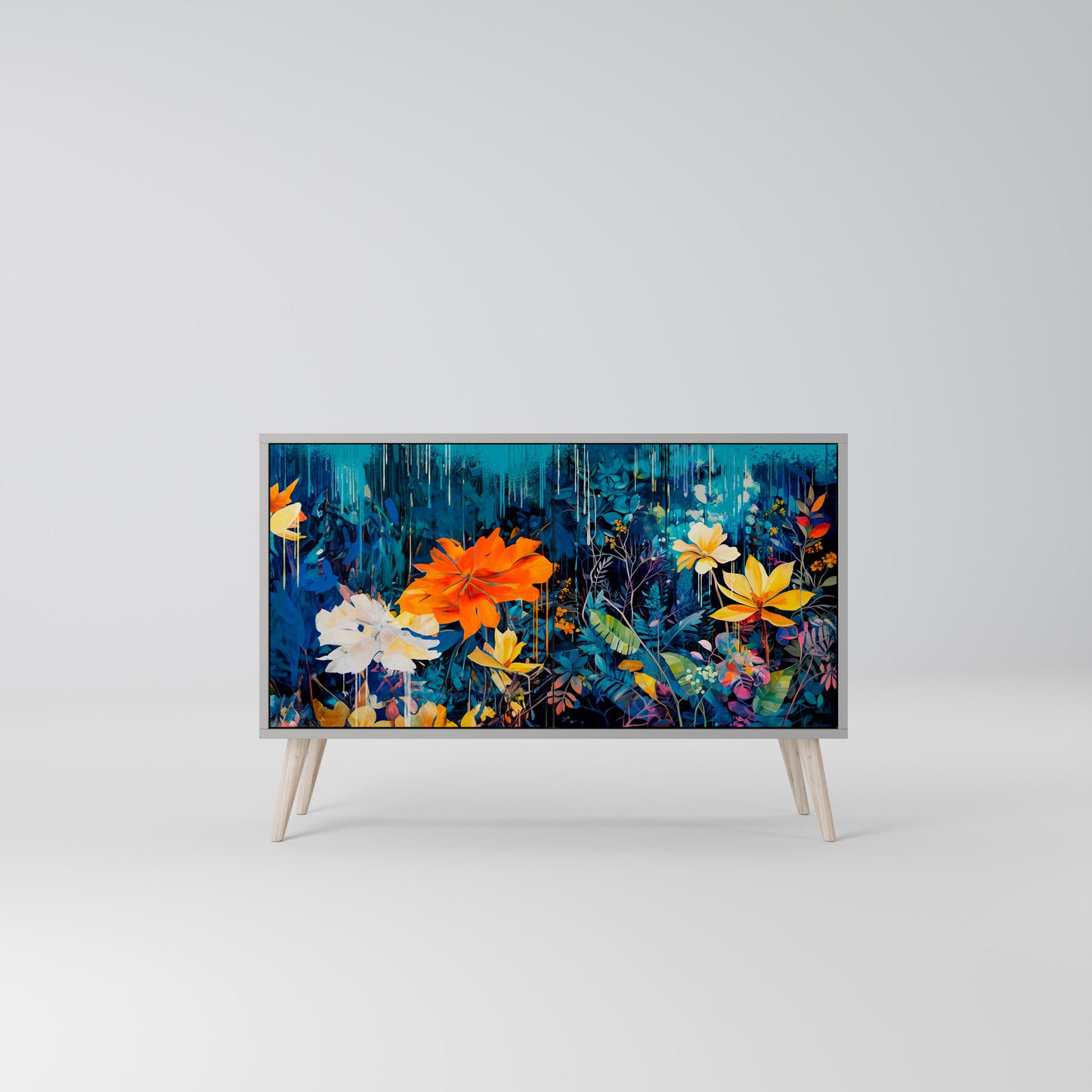 MIDNIGHT BLOSSOM 2-Door Sideboard in Grey Finish