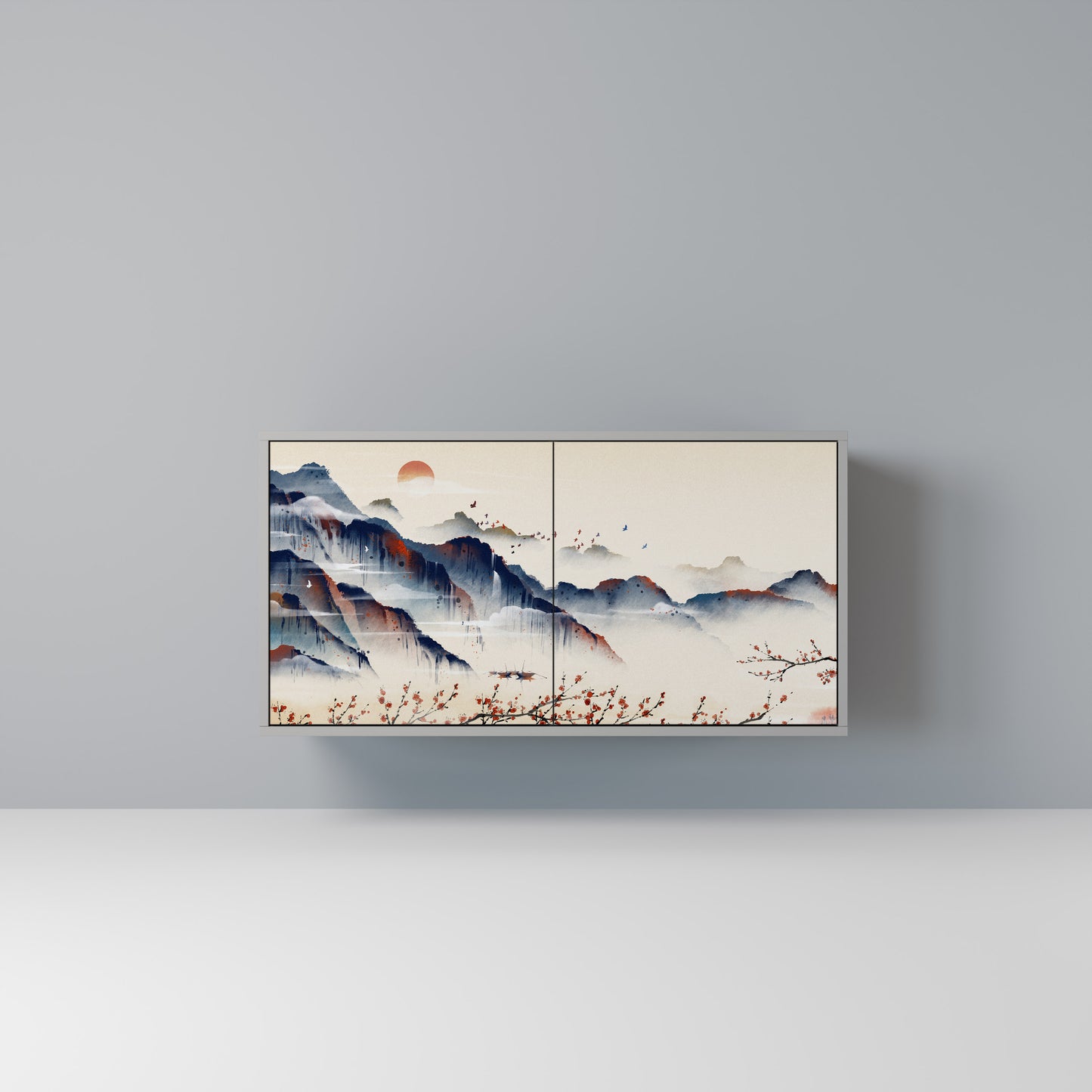 JAPANESE LANDSCAPE 2-Door Sideboard in Grey Finish