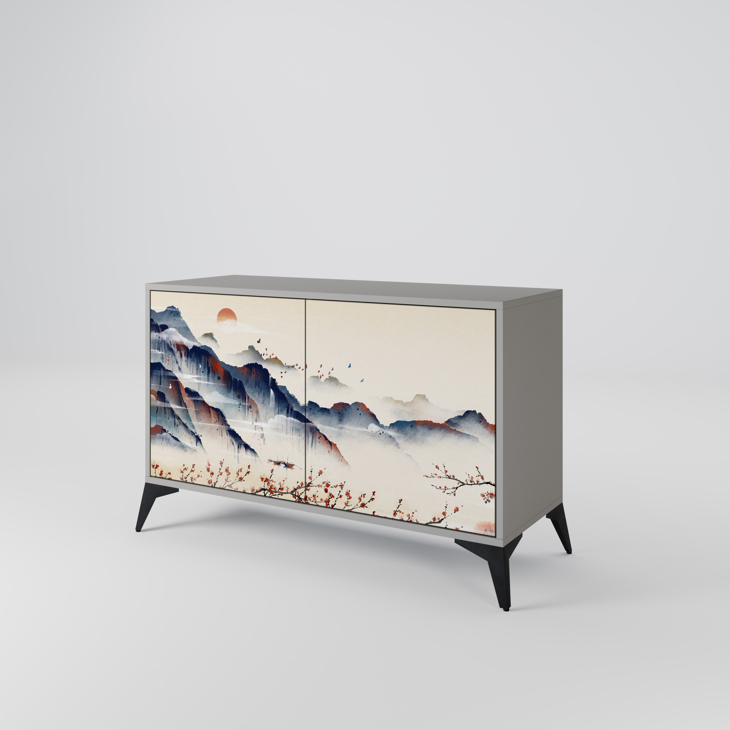 JAPANESE LANDSCAPE 2-Door Sideboard in Grey Finish