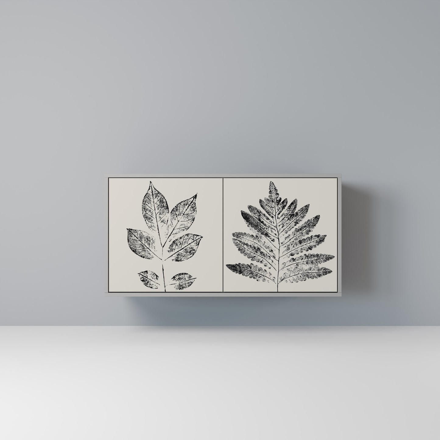 LEAFY STAMPS 2-dörrars skänk i grå finish