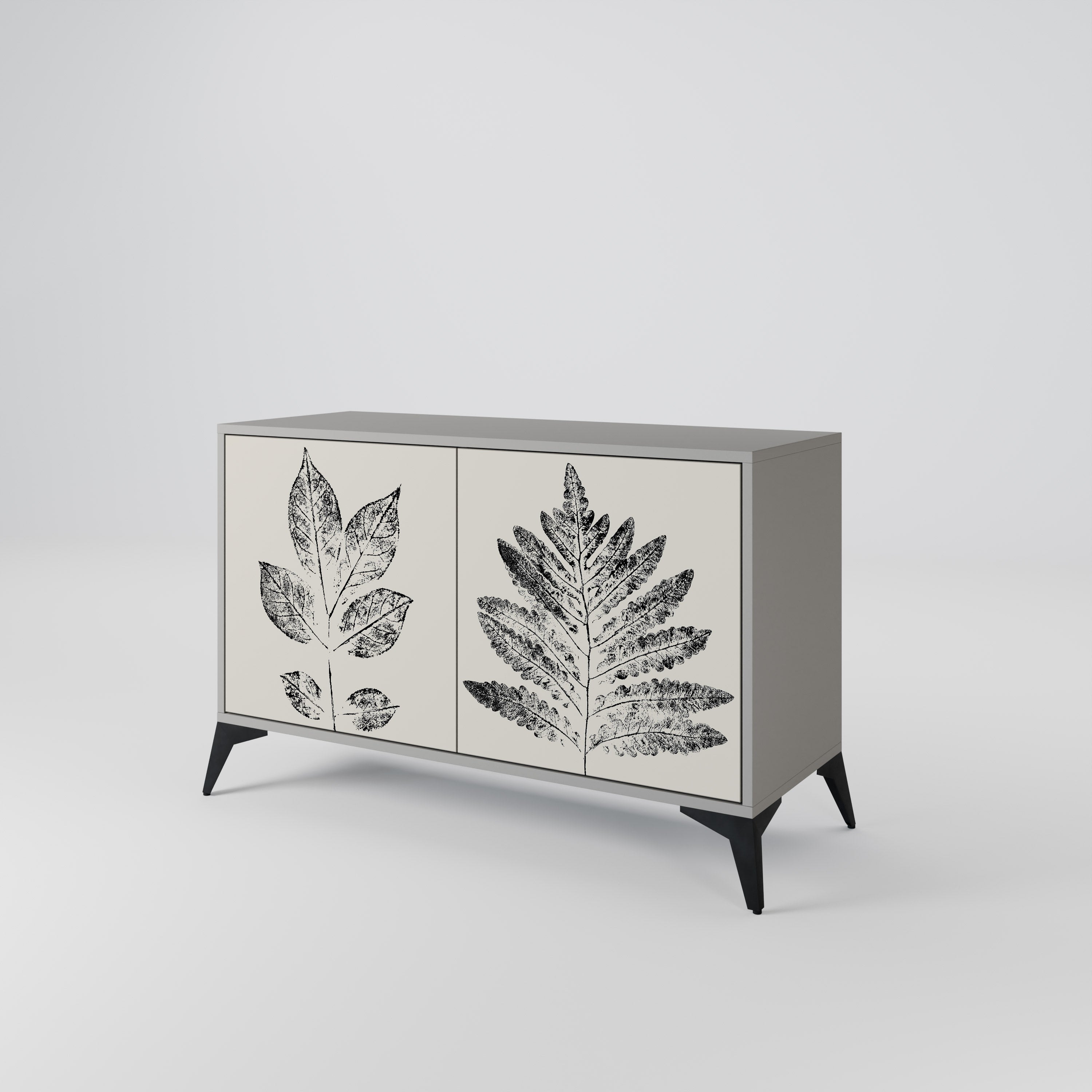 LEAFY STAMPS 2-Door Sideboard in Grey Finish