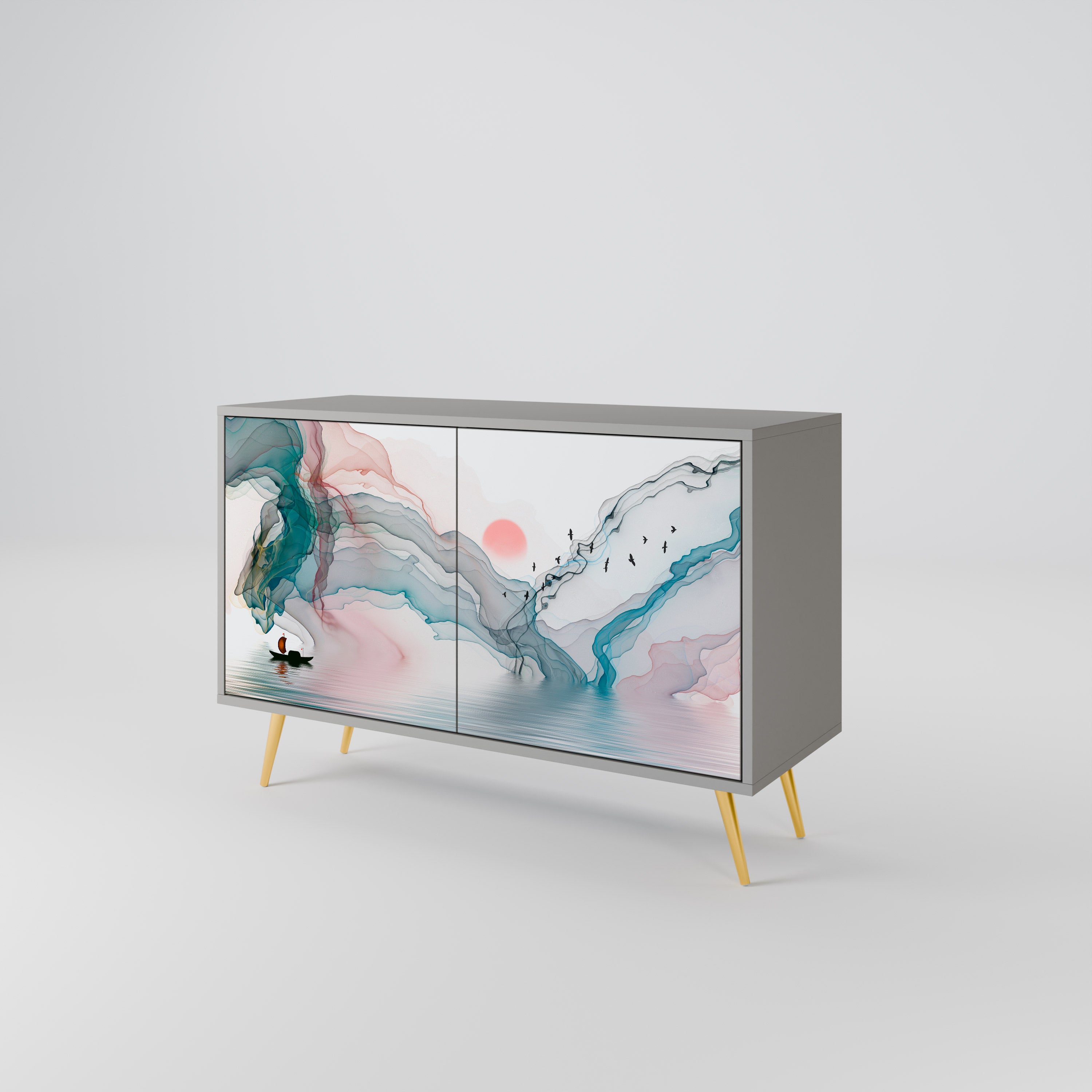 VELVET CROSSING 2-Door Sideboard in Grey Finish