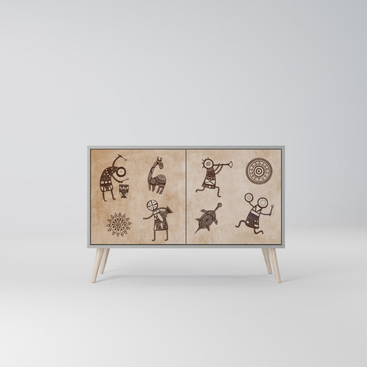 AFRICAN STYLE 2-Door Sideboard in Grey Finish