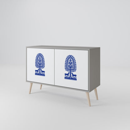 POLISH FOLK ART 2-dörrars skänk i grå finish
