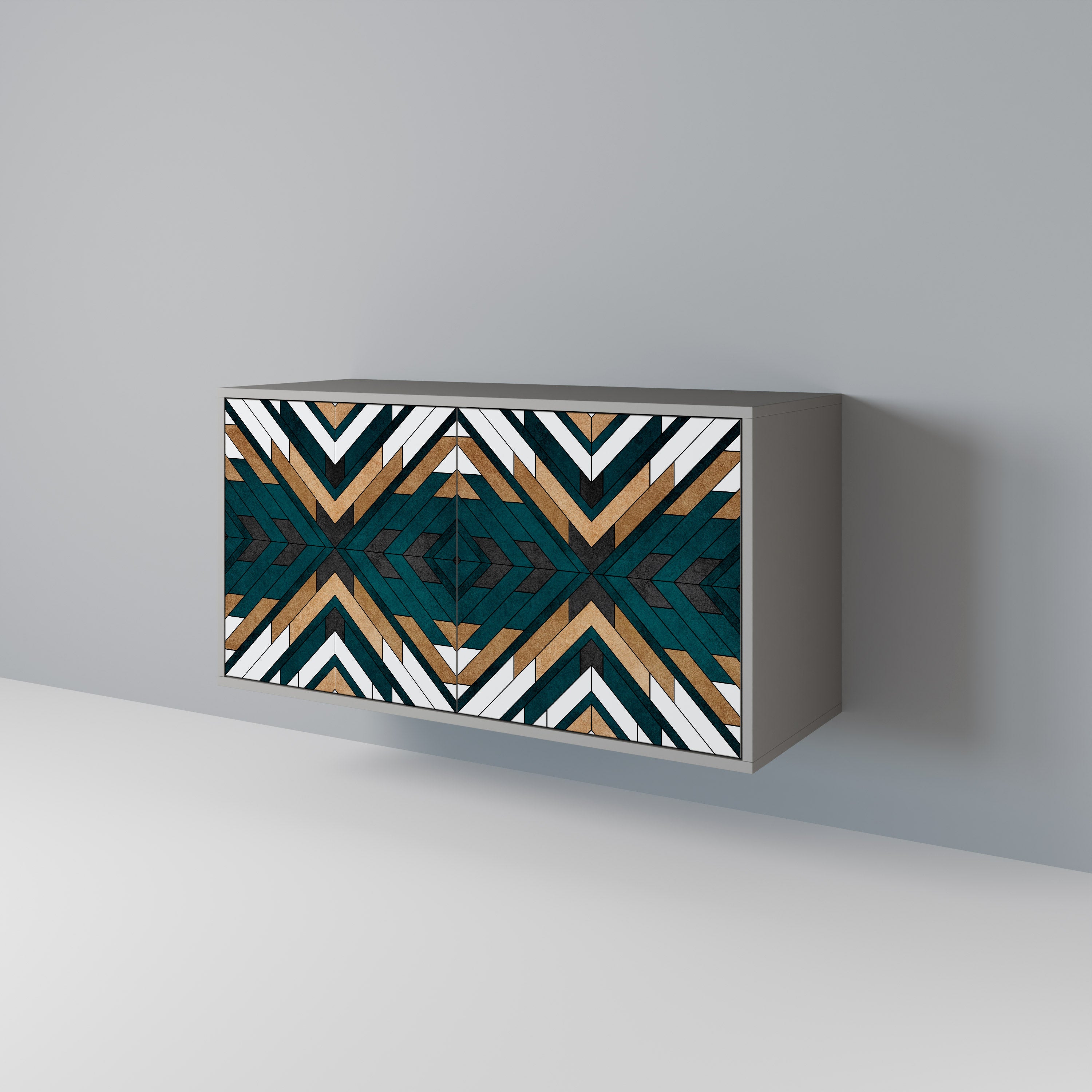 KONSTNÄRLIG GEOMETRI 2-dörrars skänk i grå finish