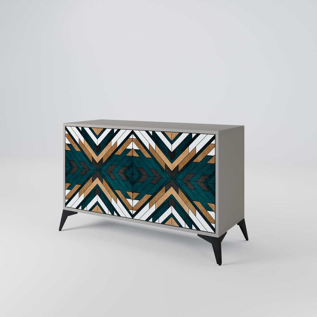 KONSTNÄRLIG GEOMETRI 2-dörrars skänk i grå finish