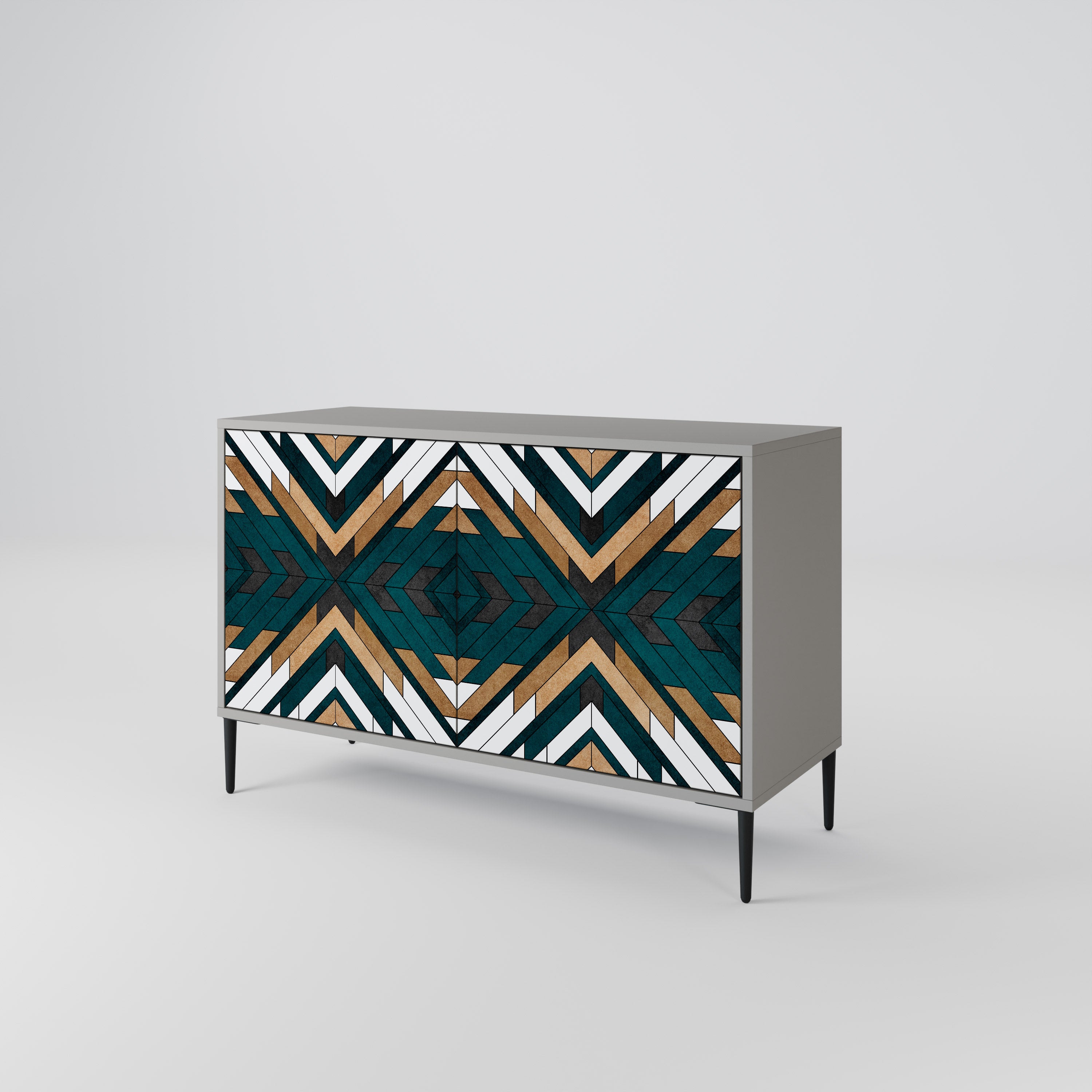 KONSTNÄRLIG GEOMETRI 2-dörrars skänk i grå finish