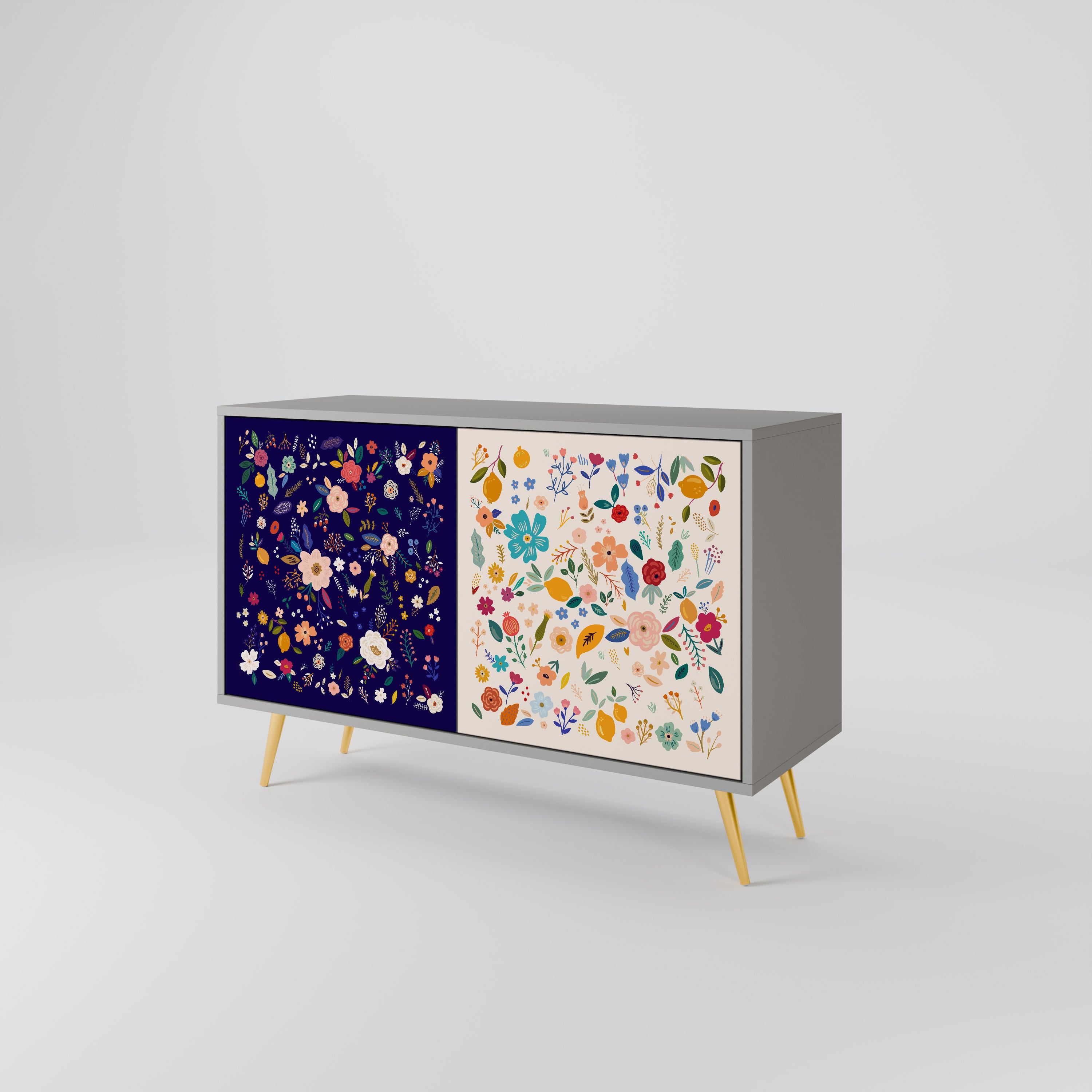 FLORAL COMBINATION 2-Door Sideboard in Grey Finish
