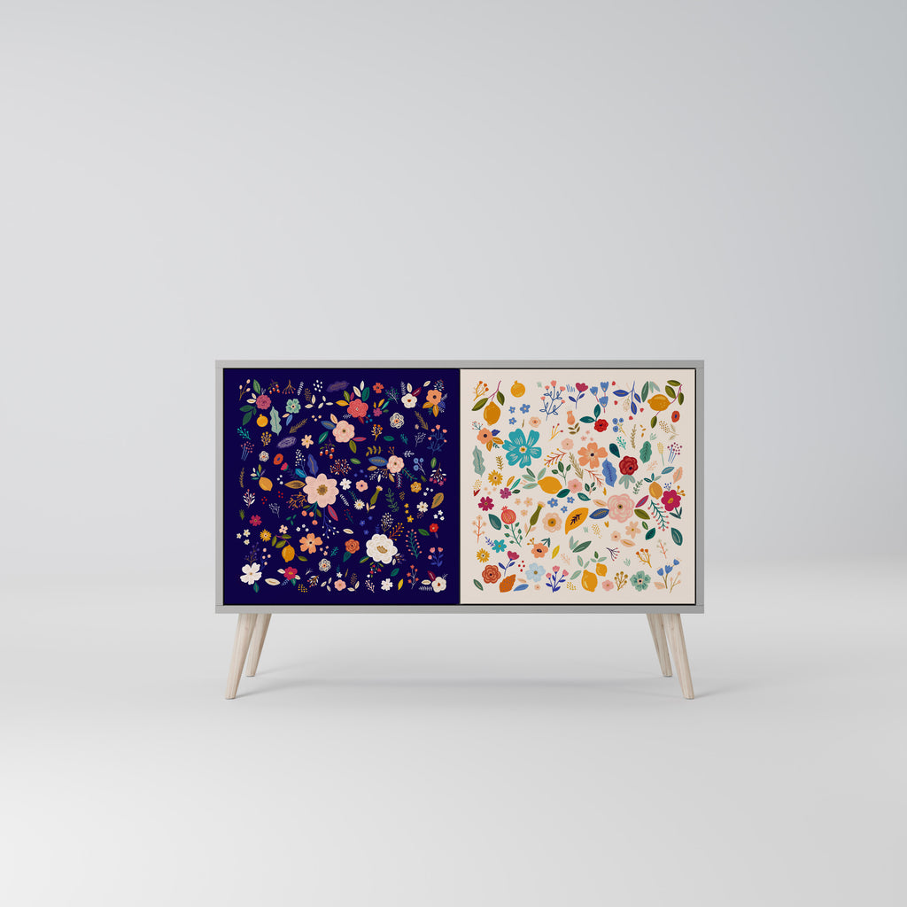 FLORAL COMBINATION 2-Door Sideboard in Grey Finish