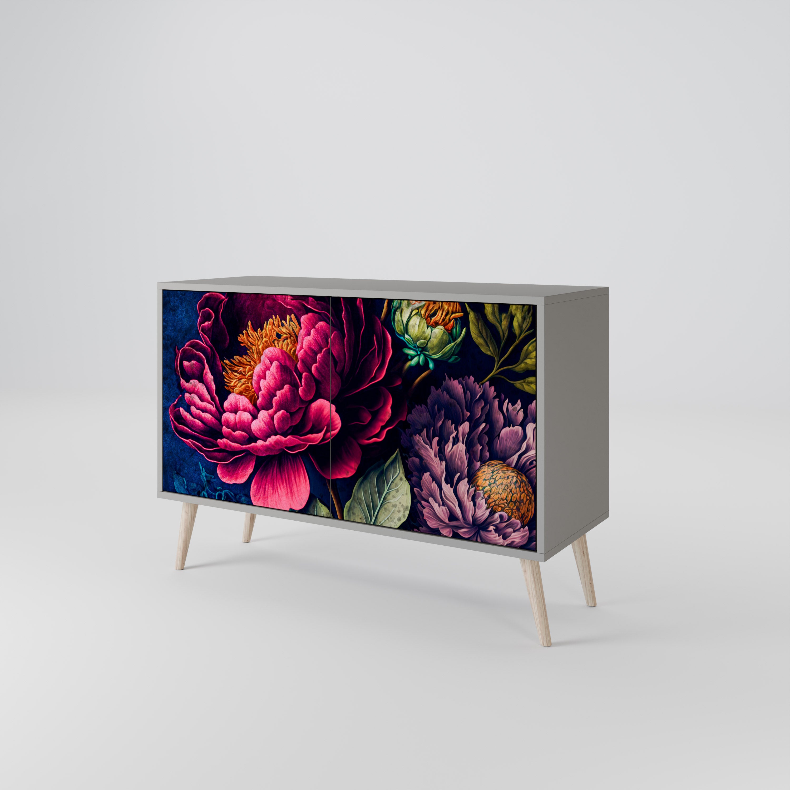 BLOOMING ELEGANCE 2-Door Sideboard in Grey Finish