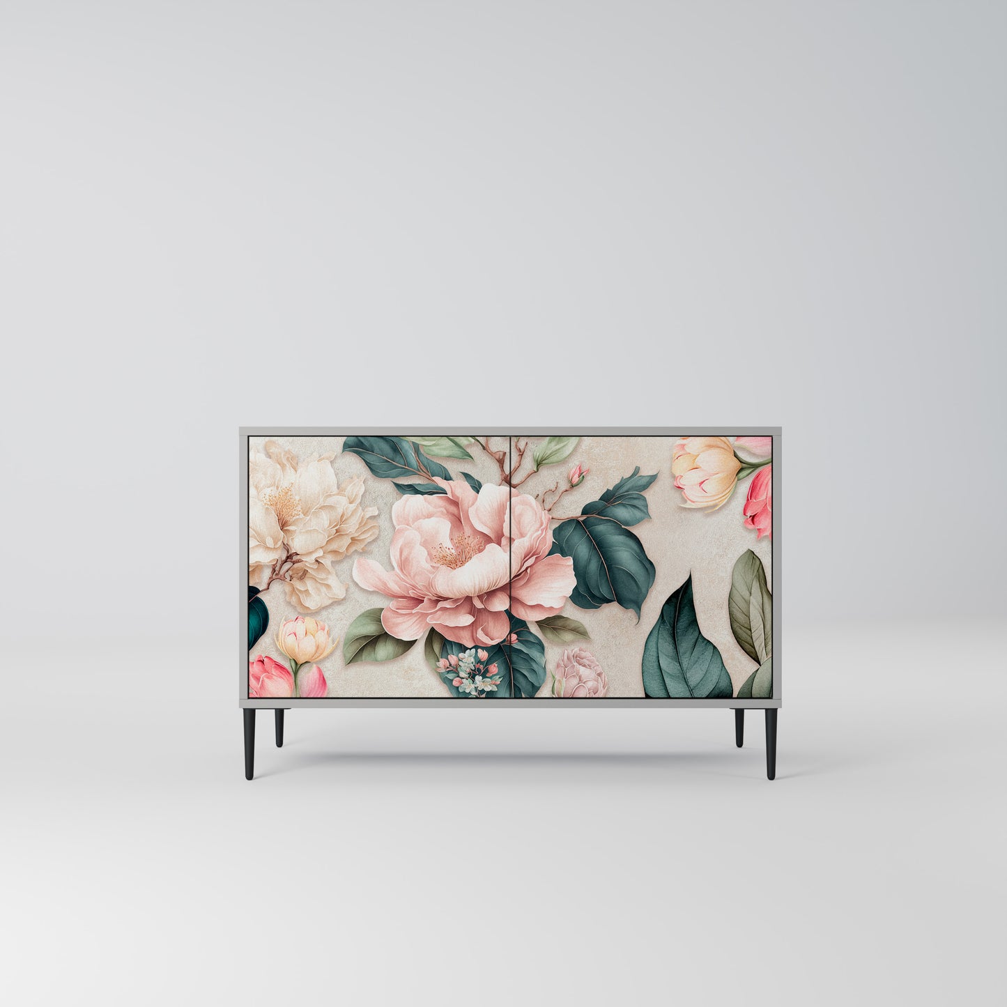 FLORAL GRACE 2-Door Sideboard in Grey Finish