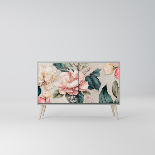 FLORAL GRACE 2-Door Sideboard in Grey Finish