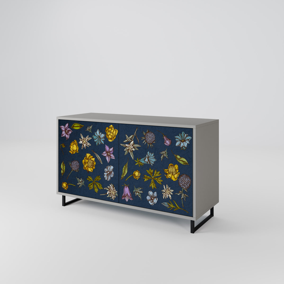 FLOWERS ON NAVY BLUE Skänk med två dörrar