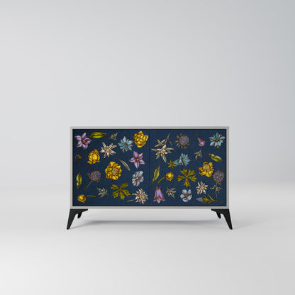 FLOWERS ON NAVY BLUE 2-Door Sideboard in Grey Finish