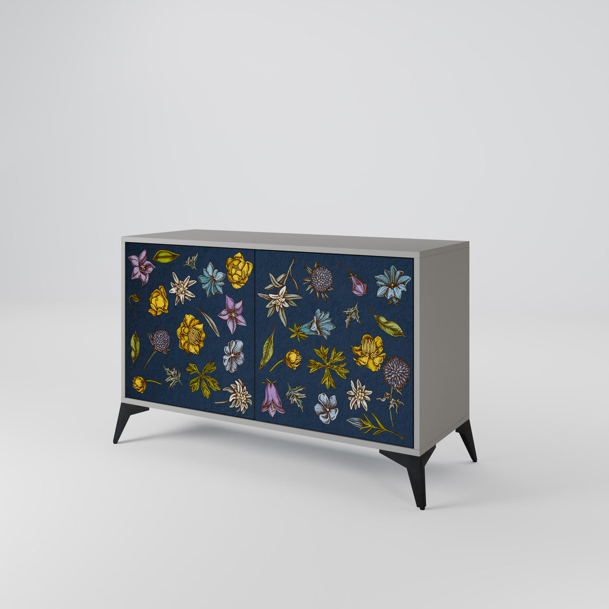 FLOWERS ON NAVY BLUE Skänk med två dörrar