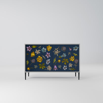 FLOWERS ON NAVY BLUE 2-Door Sideboard in Grey Finish