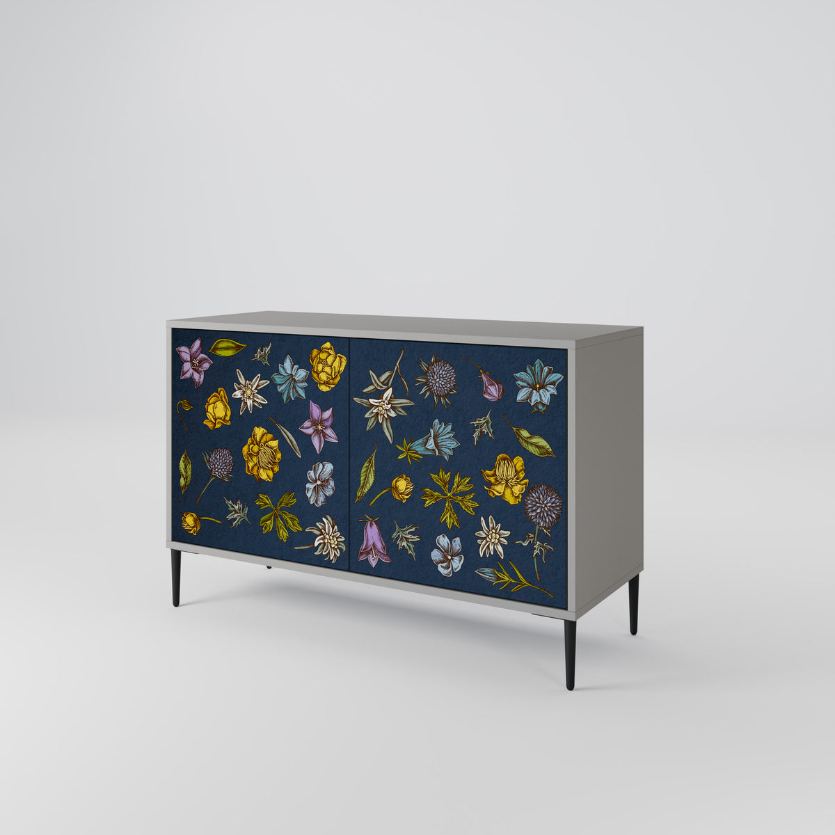 FLOWERS ON NAVY BLUE Skänk med två dörrar