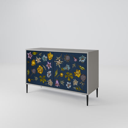FLOWERS ON NAVY BLUE 2-Door Sideboard in Grey Finish