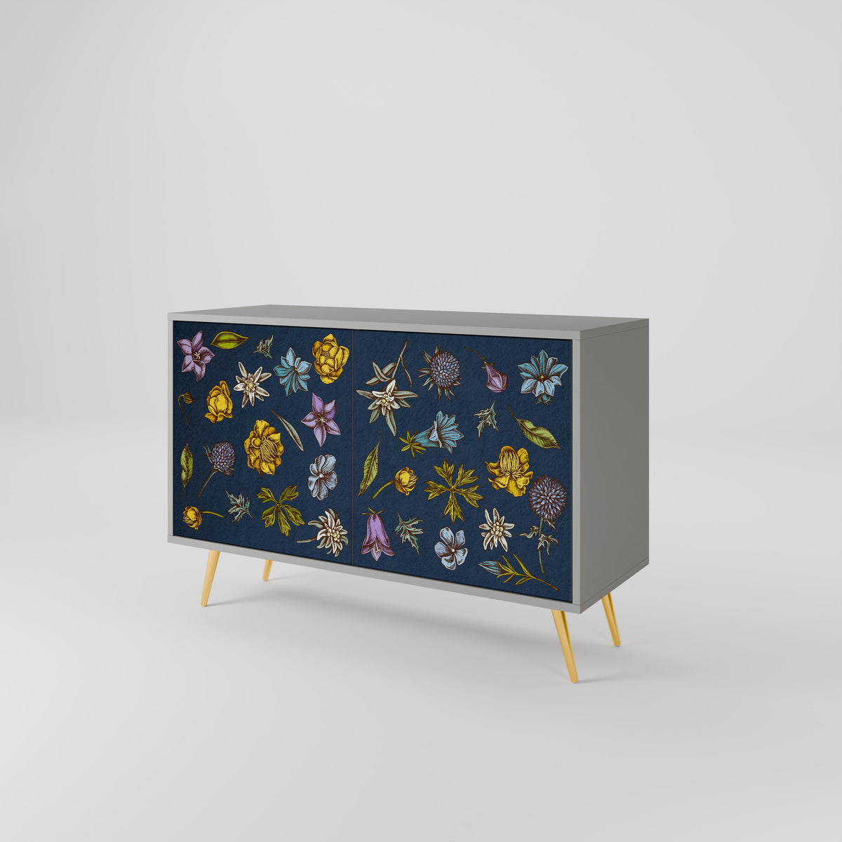 FLOWERS ON NAVY BLUE Skänk med två dörrar
