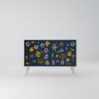 FLOWERS ON NAVY BLUE Skänk med två dörrar