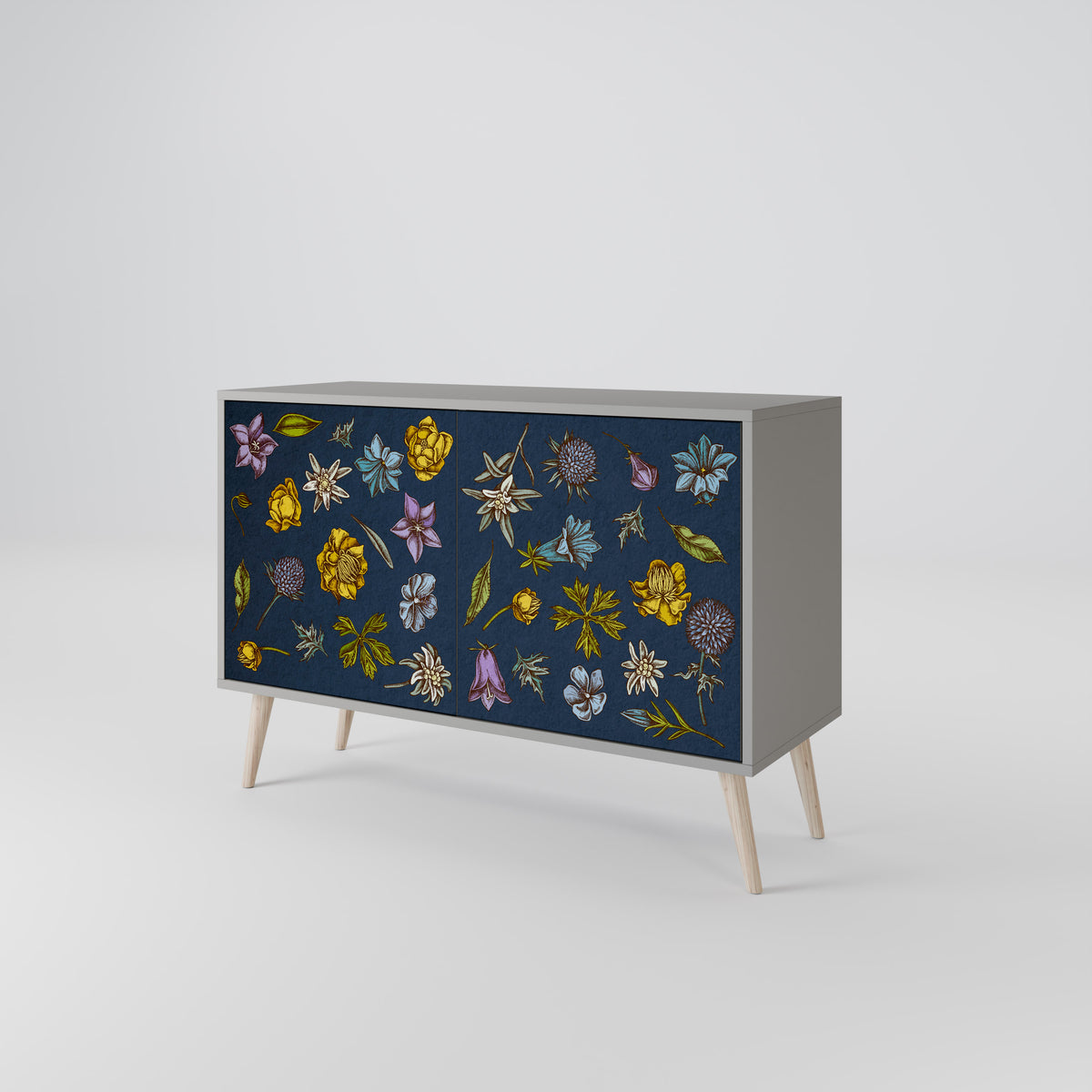 FLOWERS ON NAVY BLUE Skänk med två dörrar