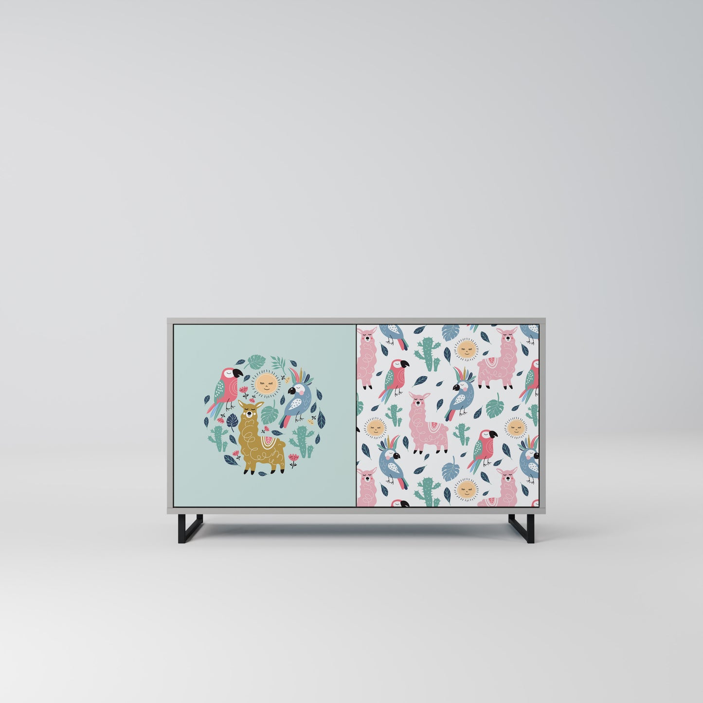 COLORFUL ALPACAS 2-Door Sideboard in Grey Finish