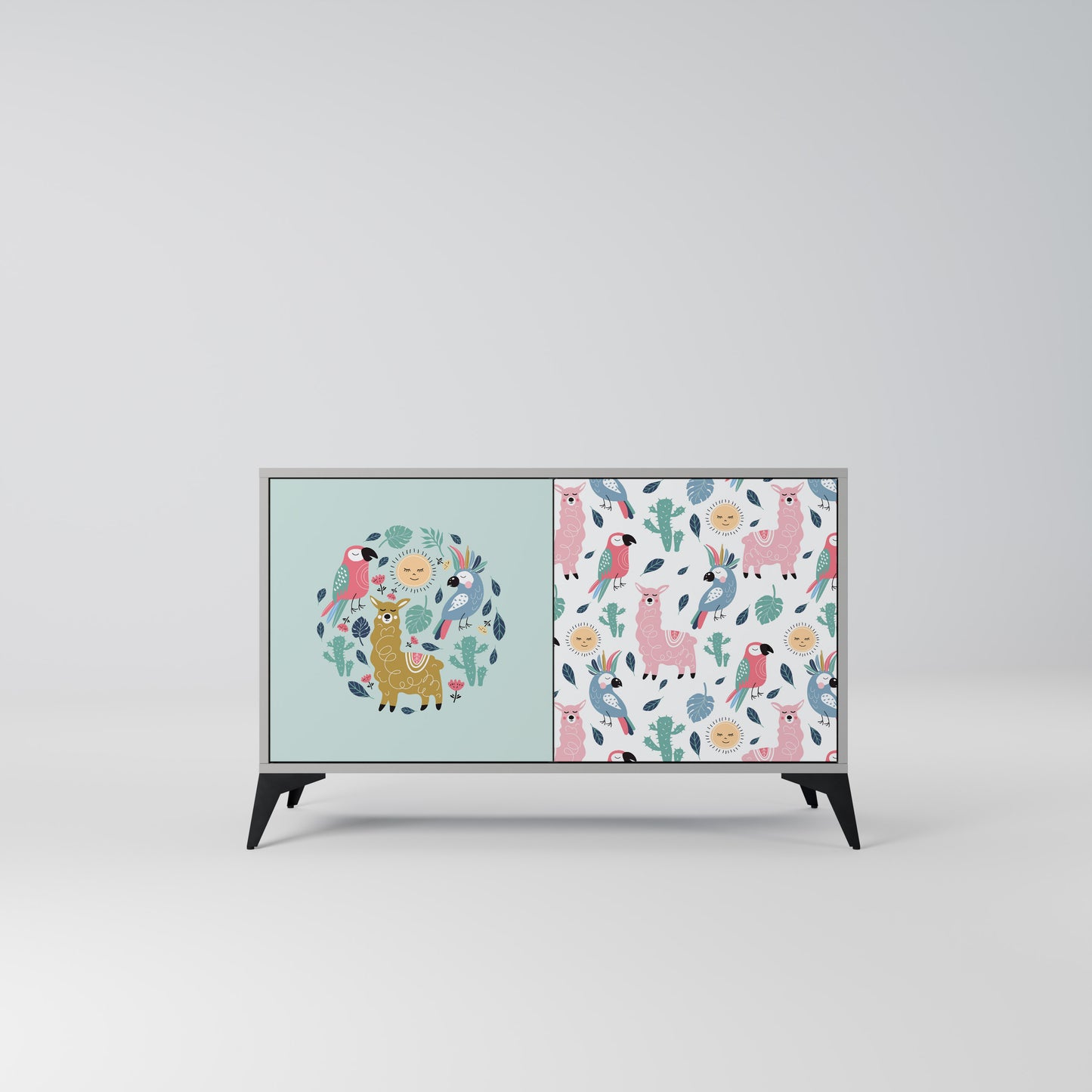 COLORFUL ALPACAS 2-Door Sideboard in Grey Finish