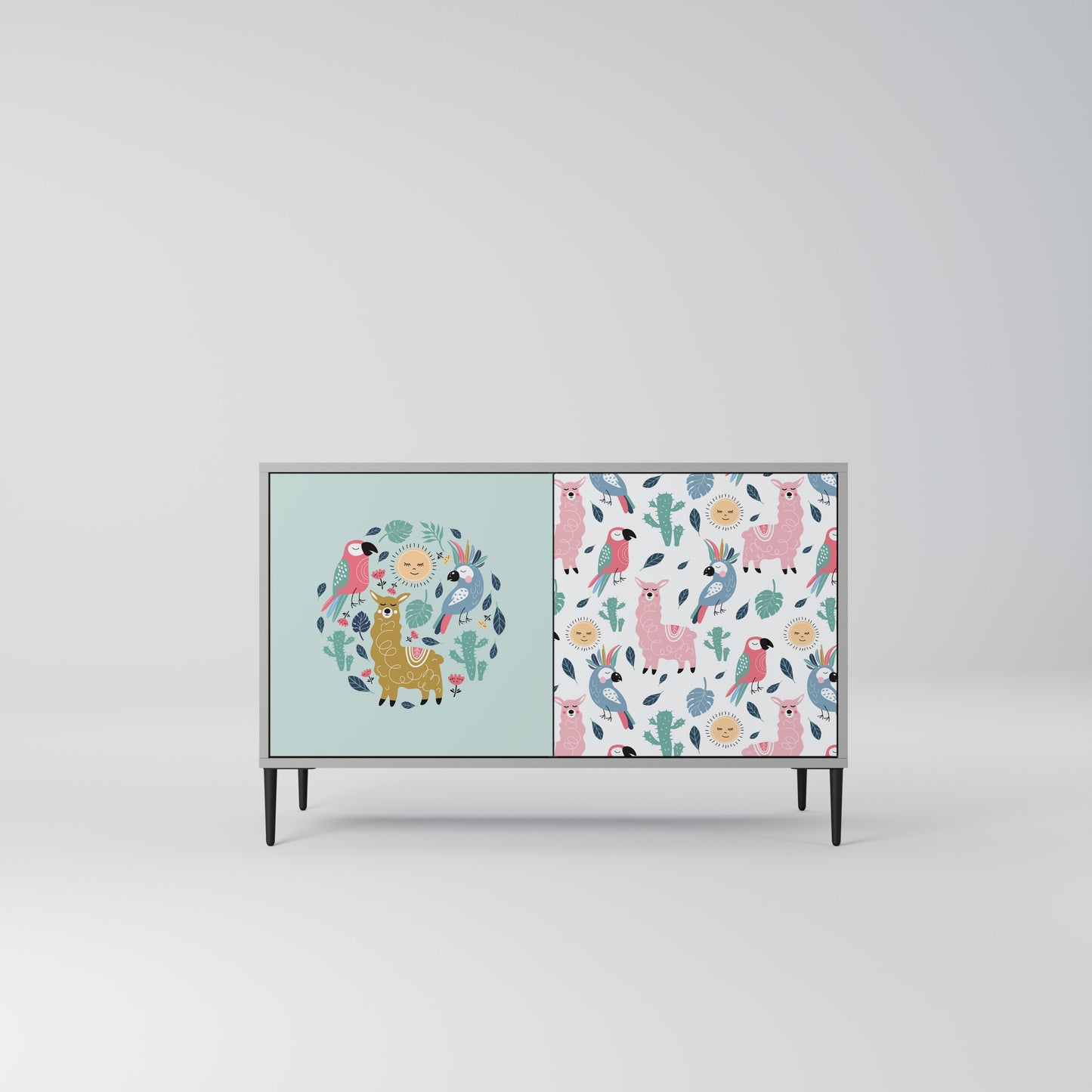 COLORFUL ALPACAS 2-Door Sideboard in Grey Finish
