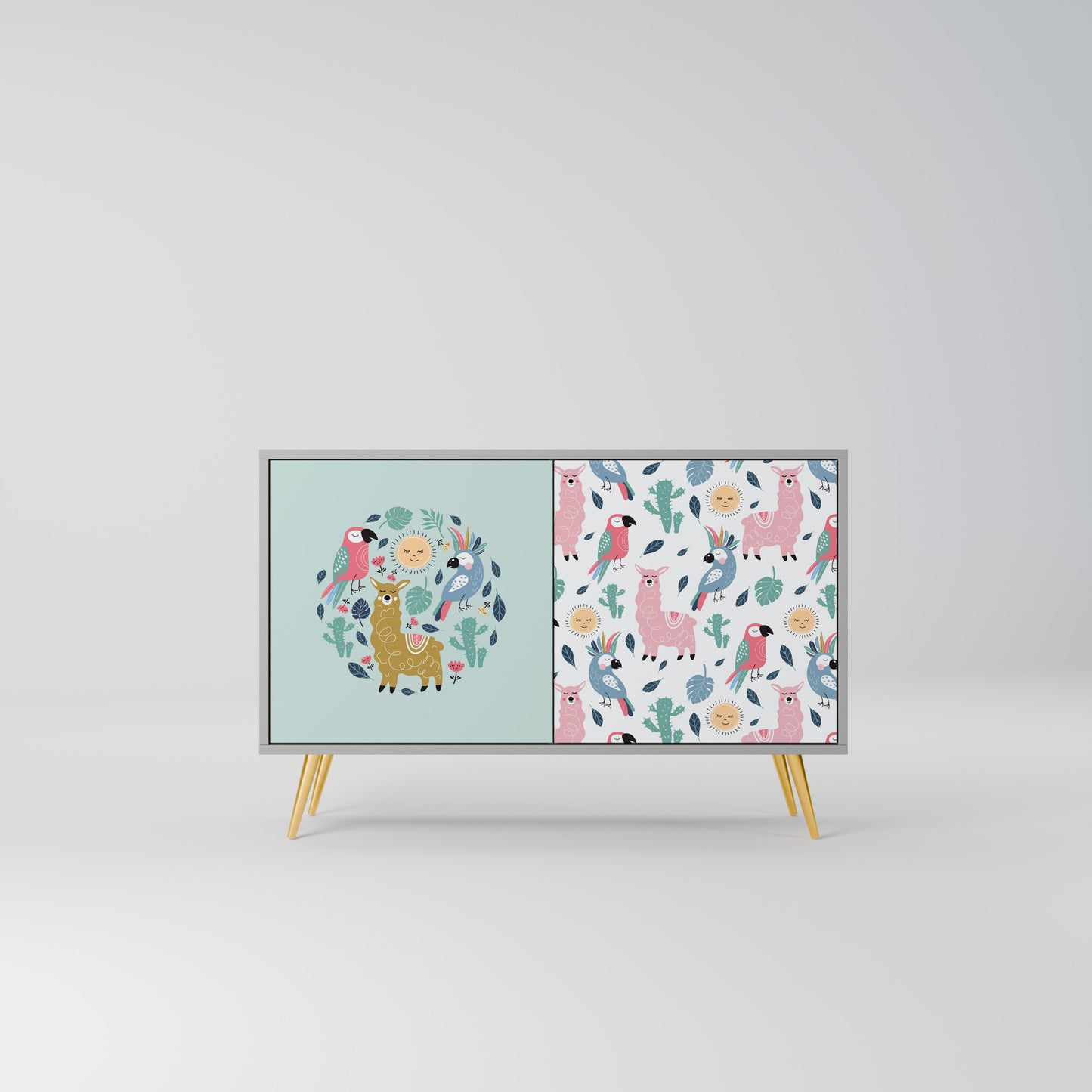 COLORFUL ALPACAS 2-Door Sideboard in Grey Finish