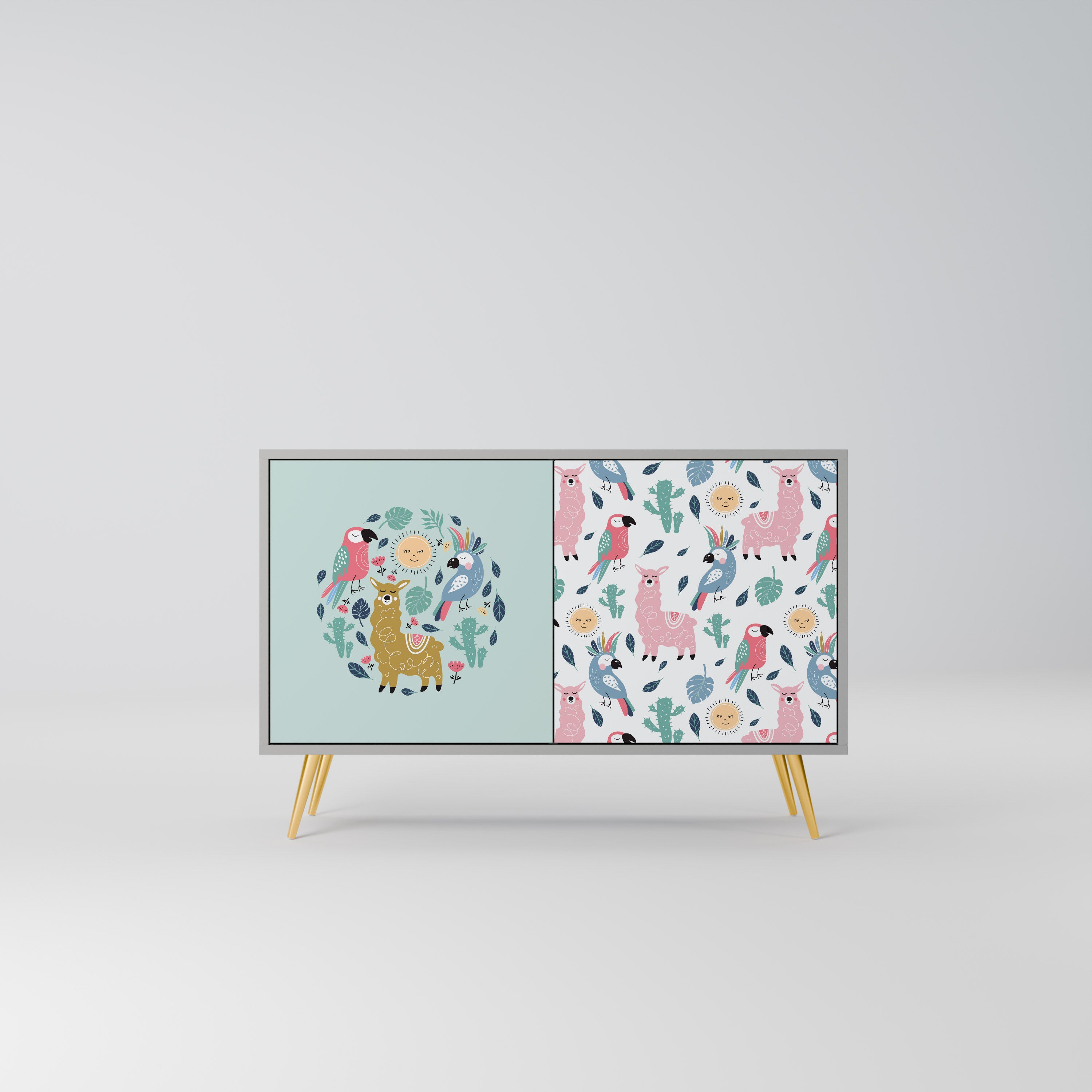 COLORFUL ALPACAS 2-Door Sideboard in Grey Finish