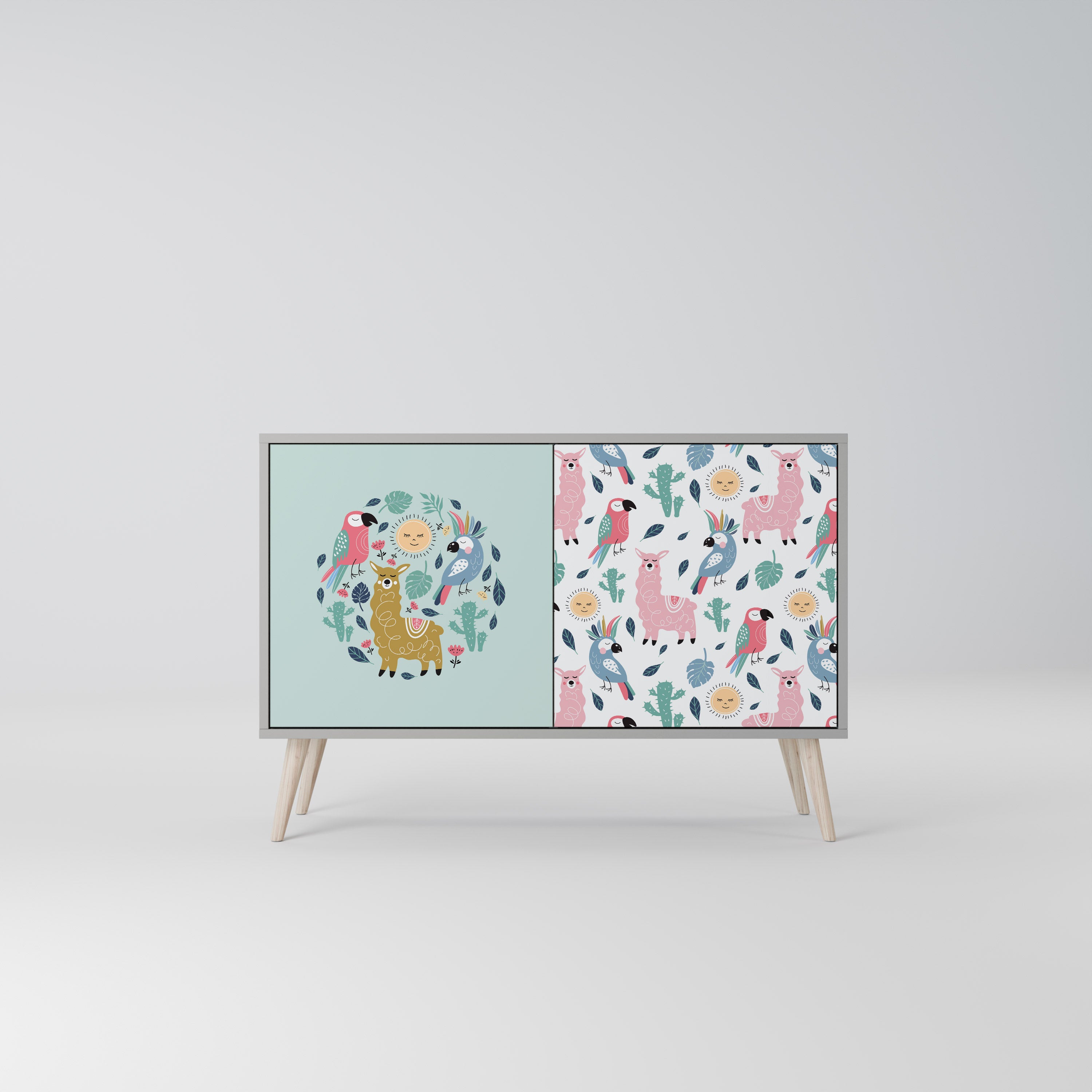 COLORFUL ALPACAS 2-Door Sideboard in Grey Finish